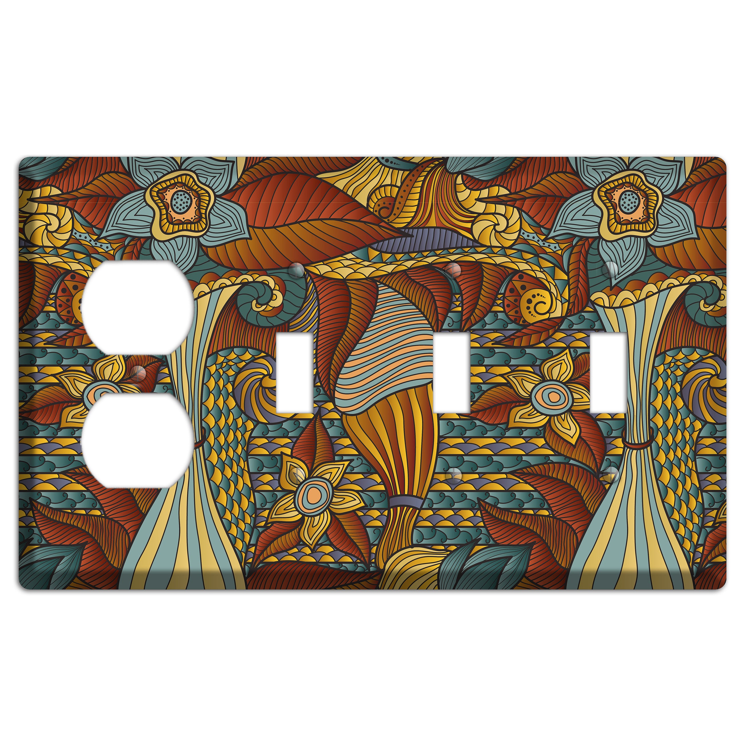 Retro Flourish 4 Duplex / 3 Toggle Wallplate