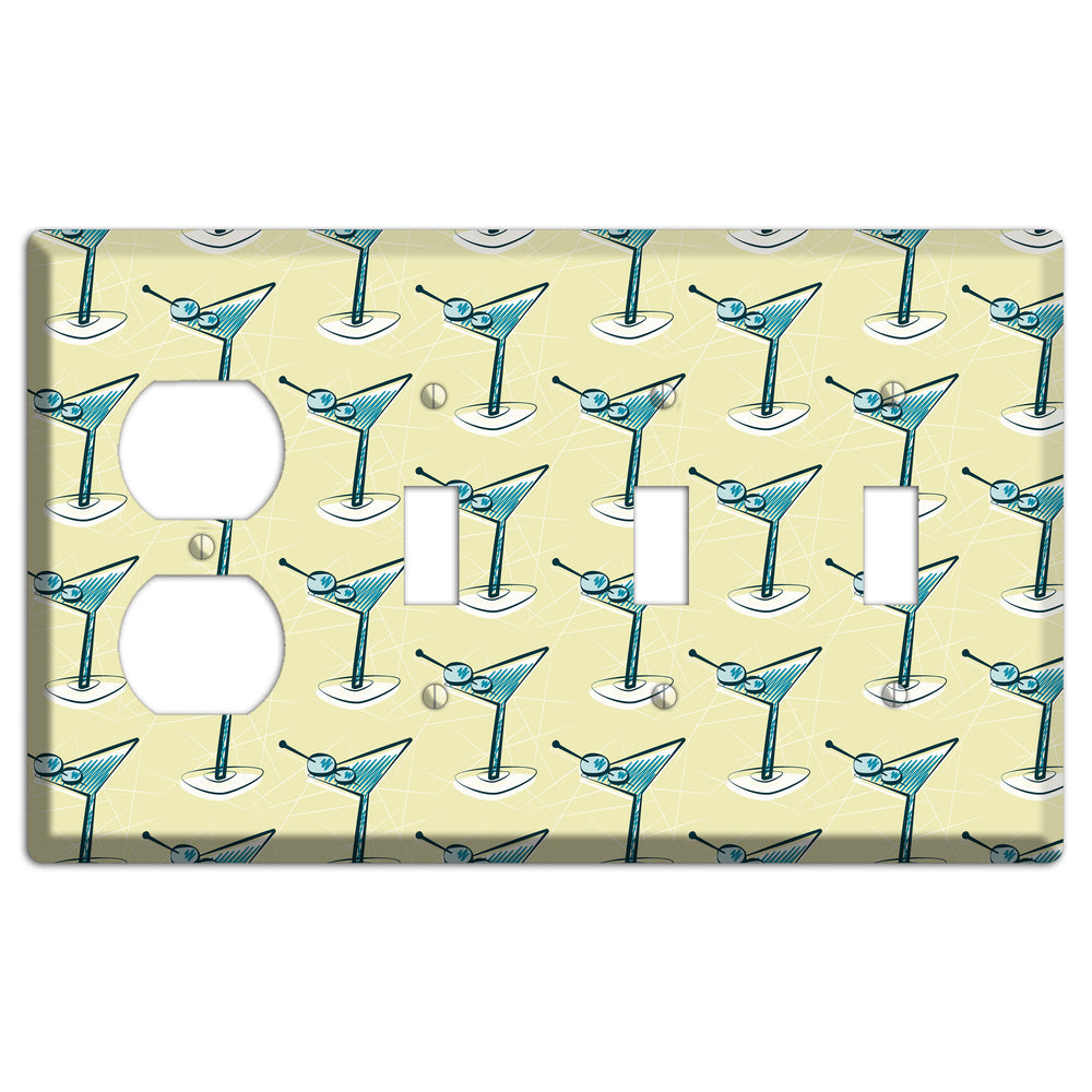 Yellow Martini Duplex / 3 Toggle Wallplate