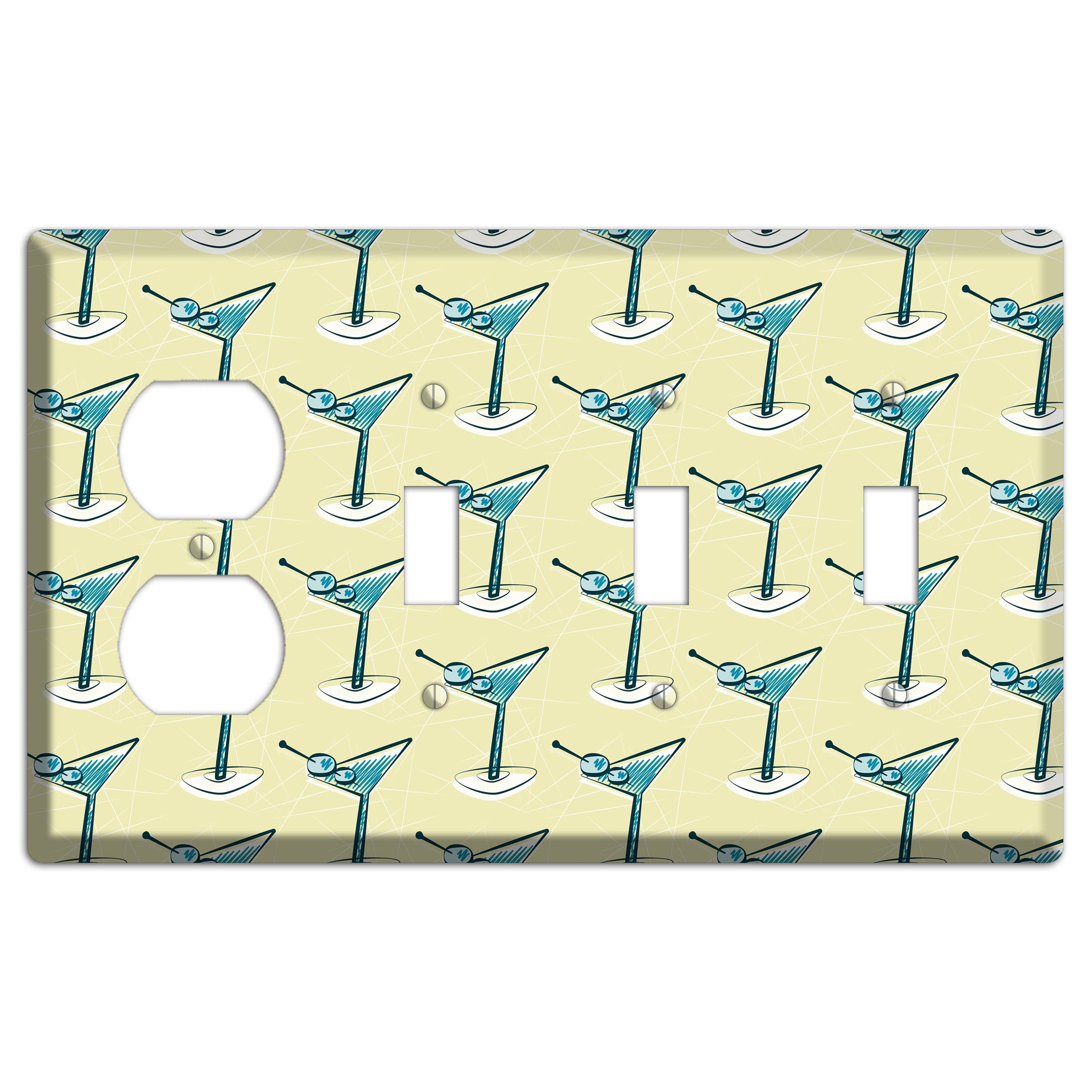 Yellow Martini Duplex / 3 Toggle Wallplate