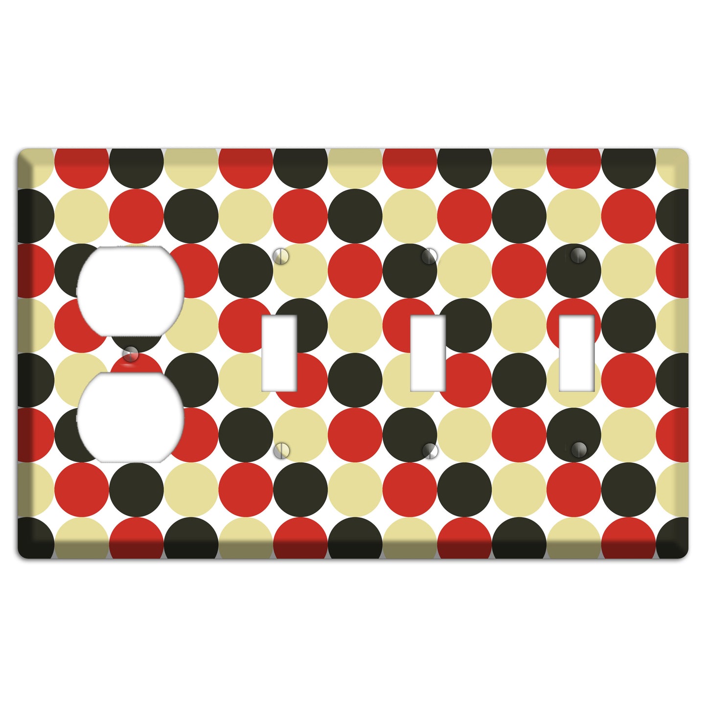 Beige Red Black Tiled Dots Duplex / 3 Toggle Wallplate