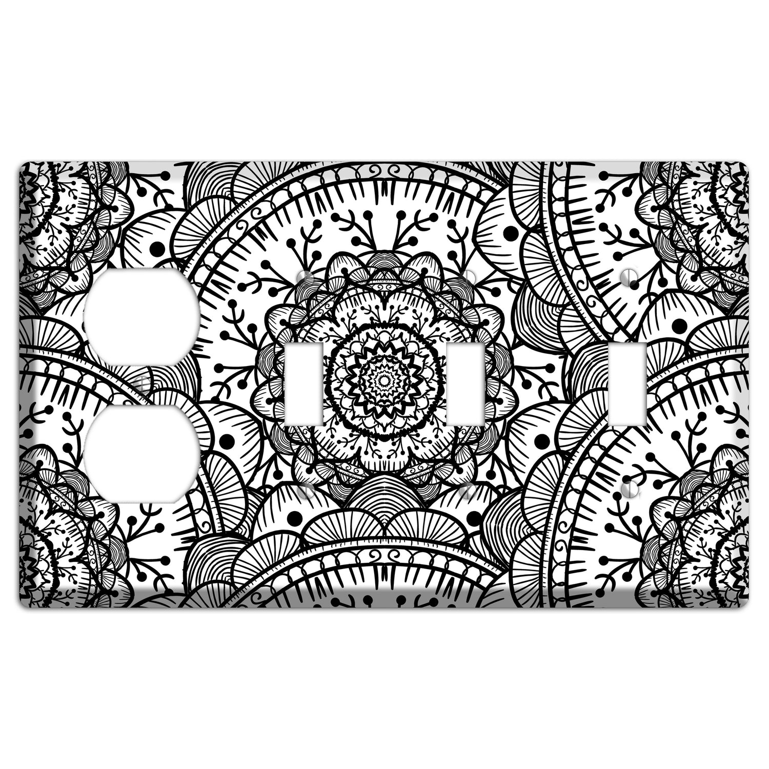 Mandala Black and White Style Q Cover Plates Duplex / 3 Toggle Wallplate