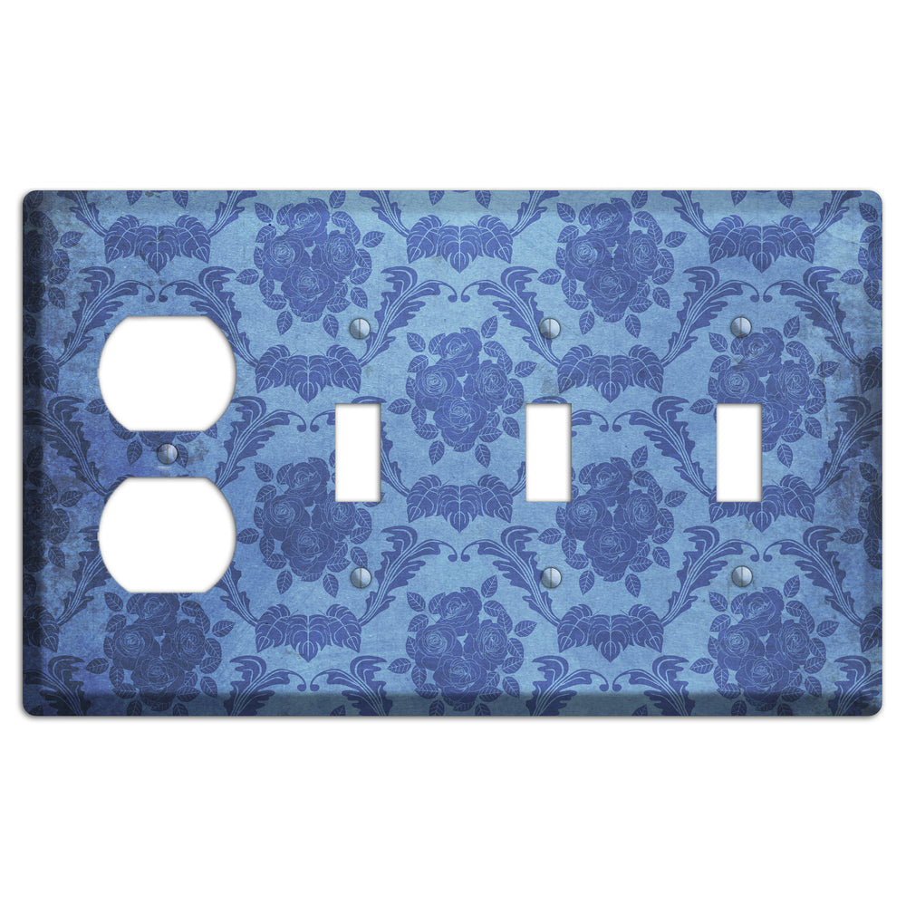 Polo Blue Vintage Rose Damask Duplex / 3 Toggle Wallplate