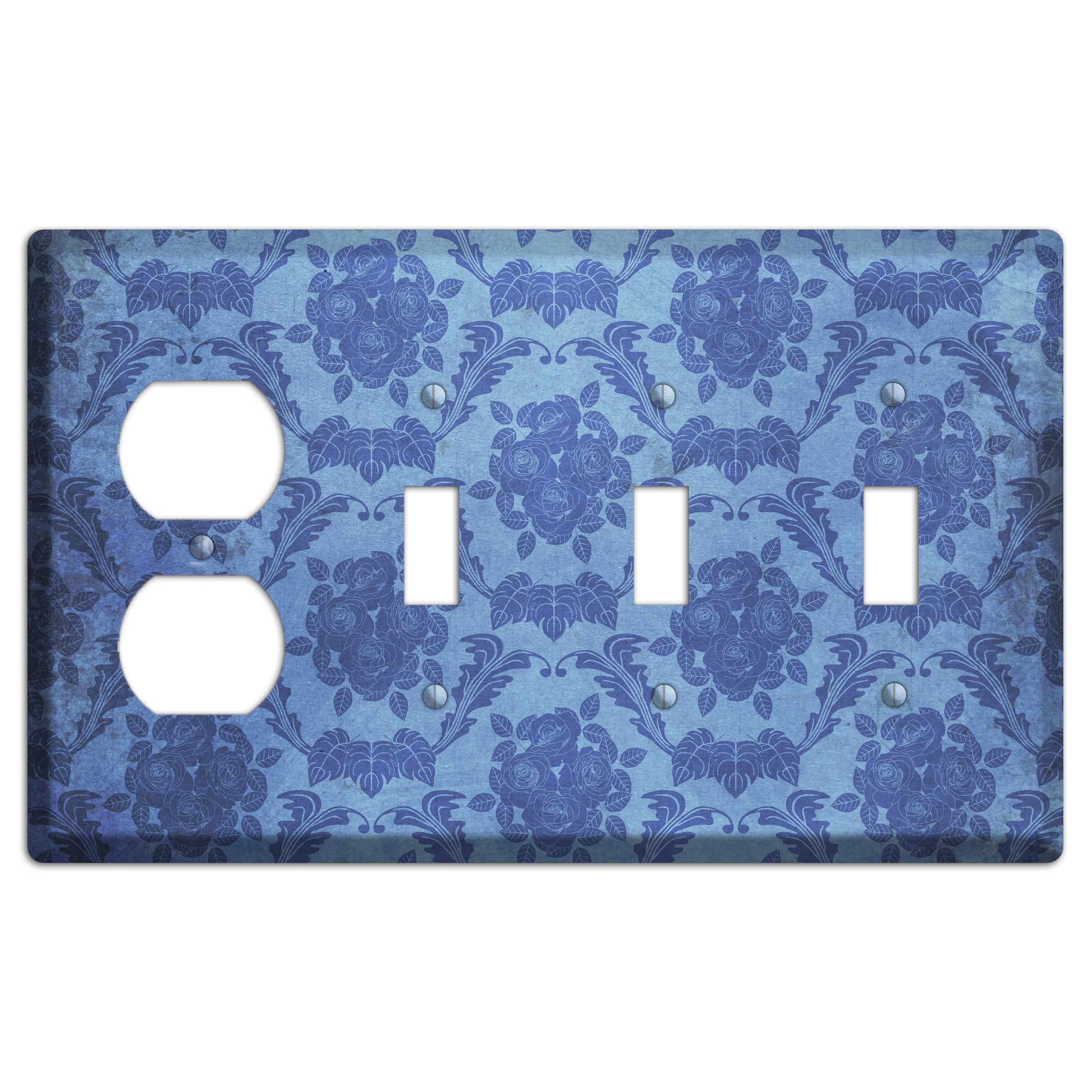 Polo Blue Vintage Rose Damask Duplex / 3 Toggle Wallplate