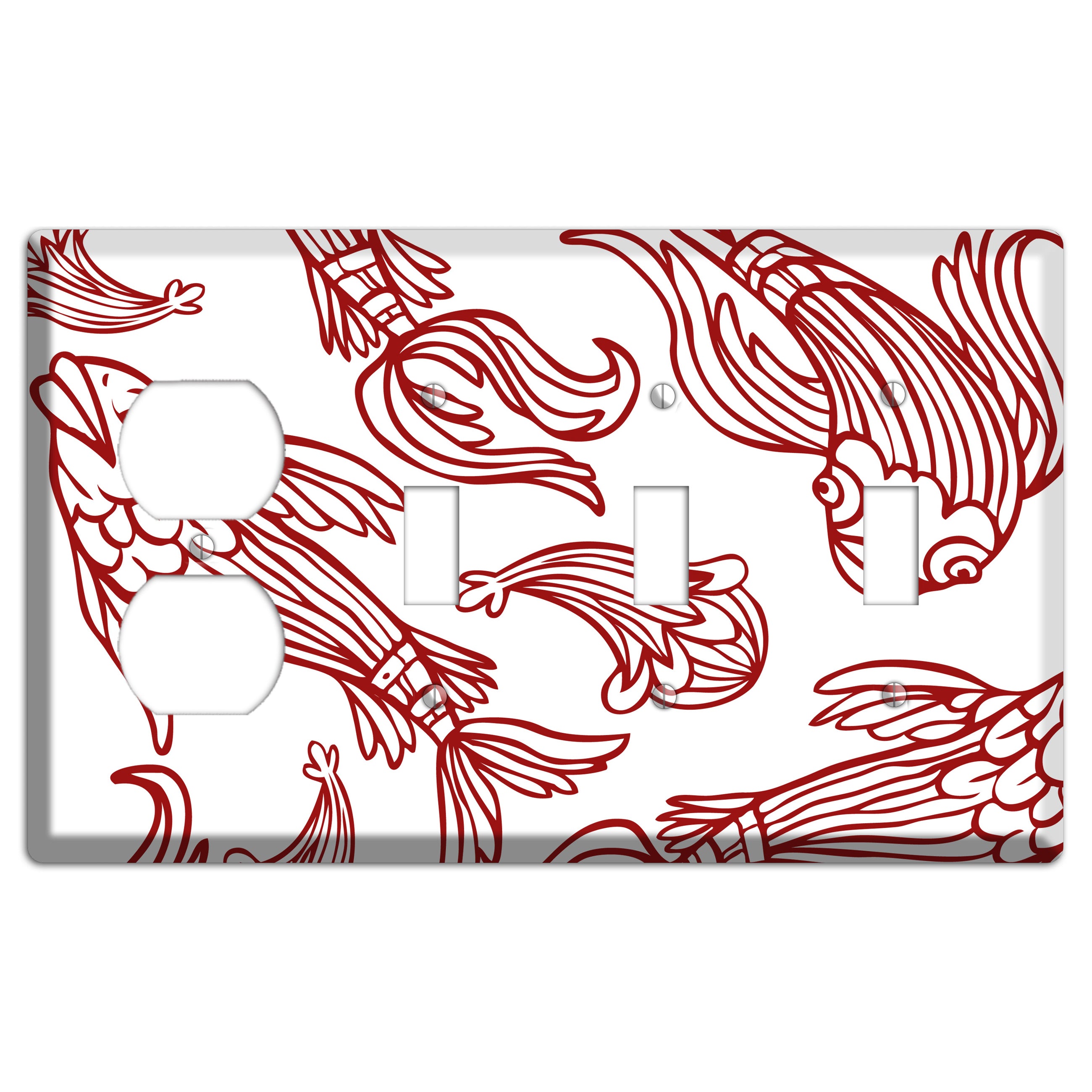 Red and White Koi Duplex / 3 Toggle Wallplate