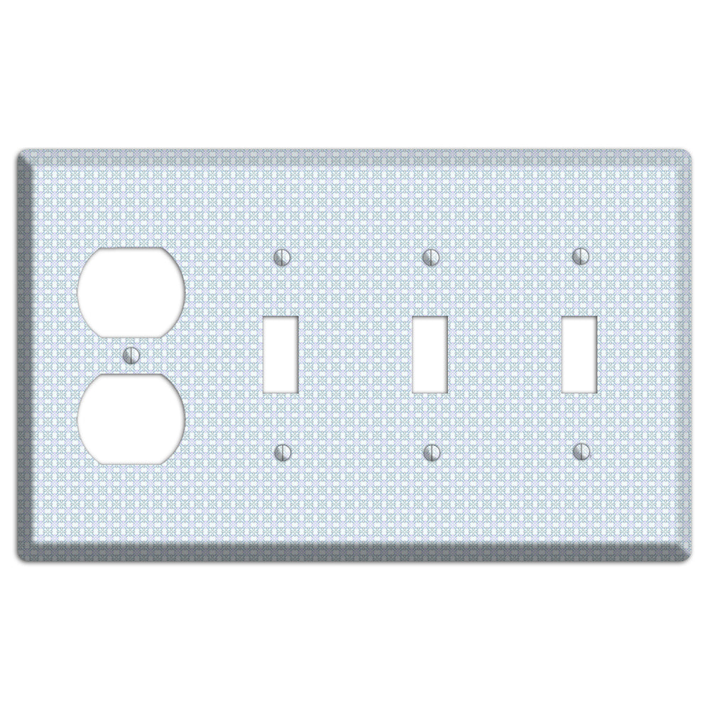 Light Blue and Lavender Tiled Tiny Arabesque Duplex / 3 Toggle Wallplate
