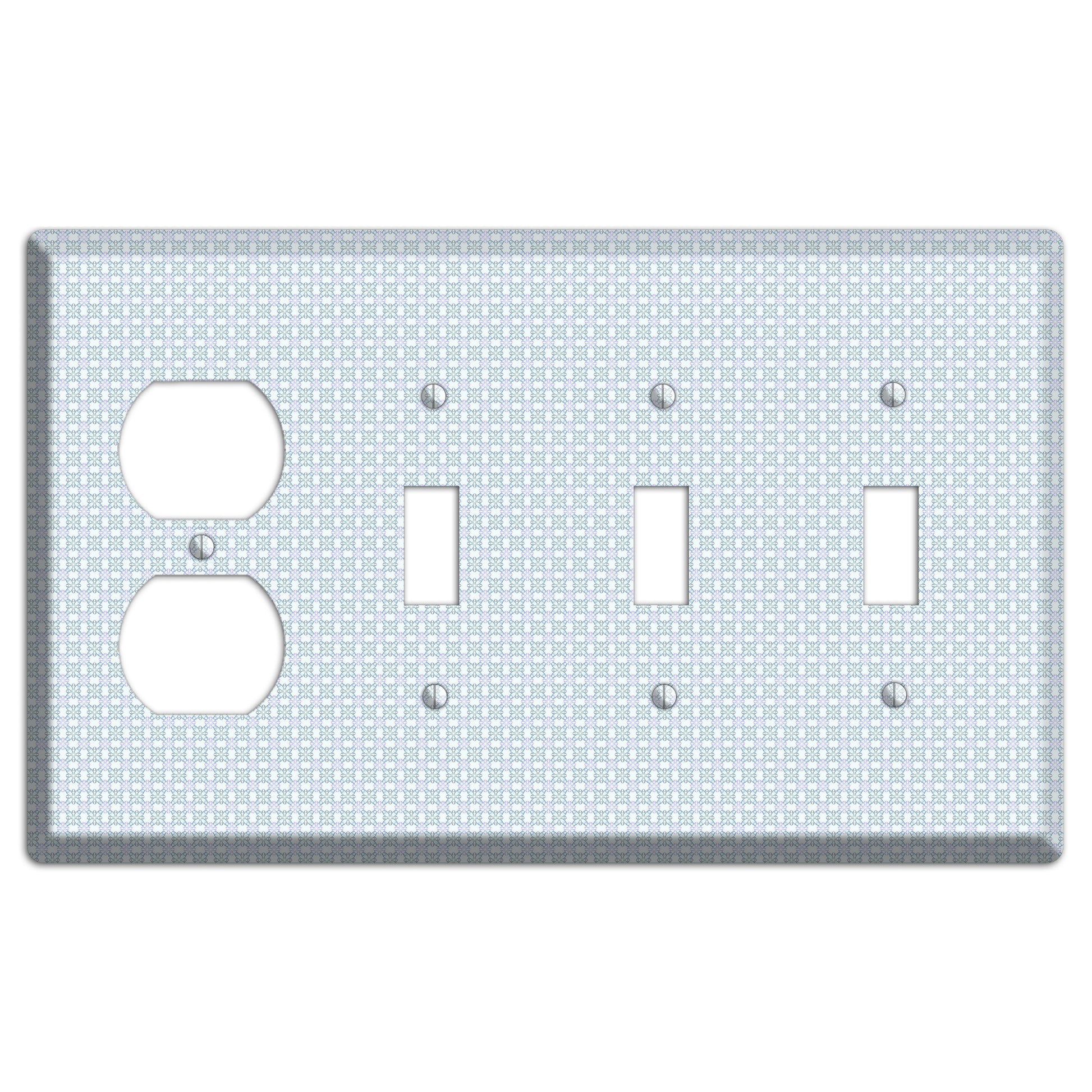 Light Blue and Lavender Tiled Tiny Arabesque Duplex / 3 Toggle Wallplate