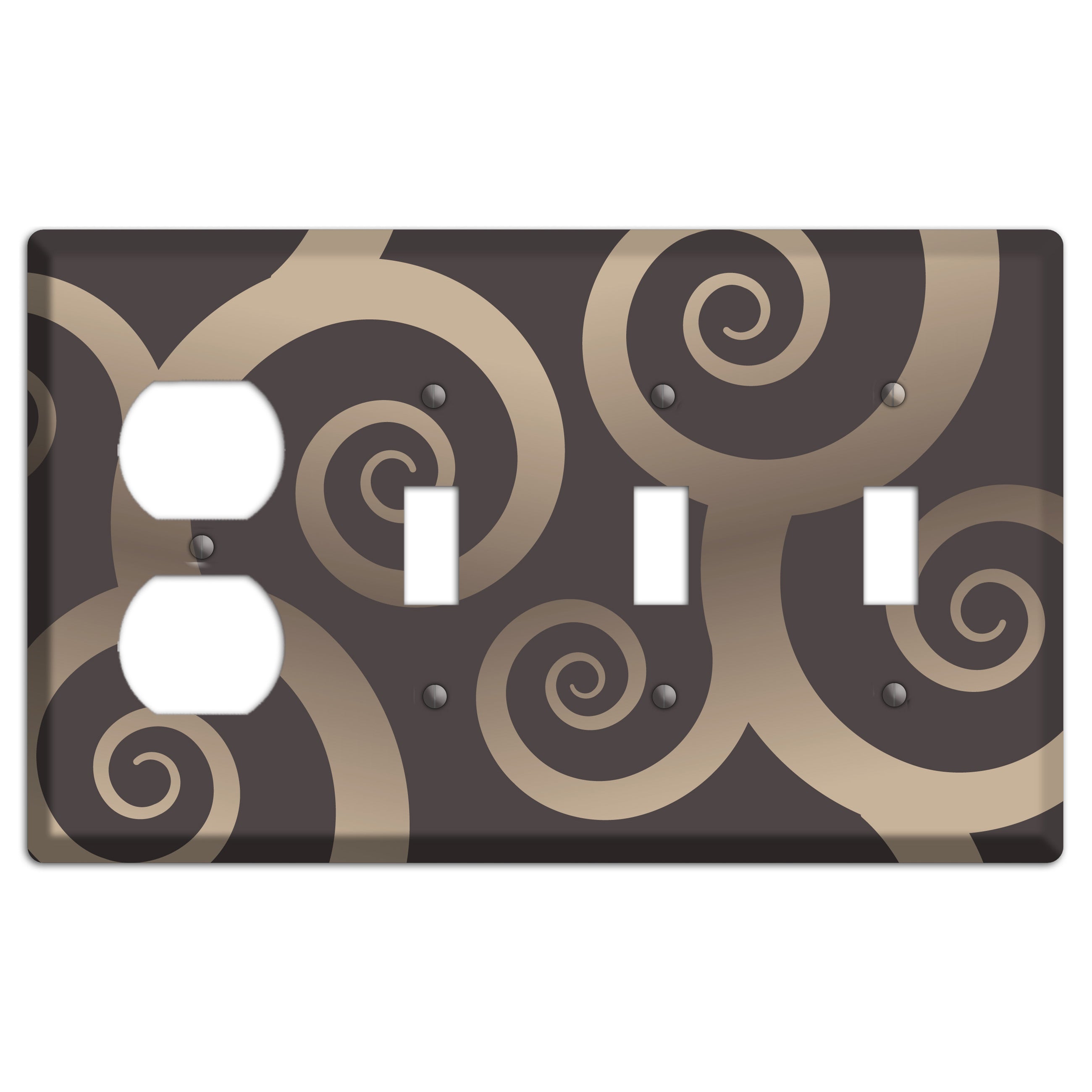 Brown with Beige Large Swirl Duplex / 3 Toggle Wallplate