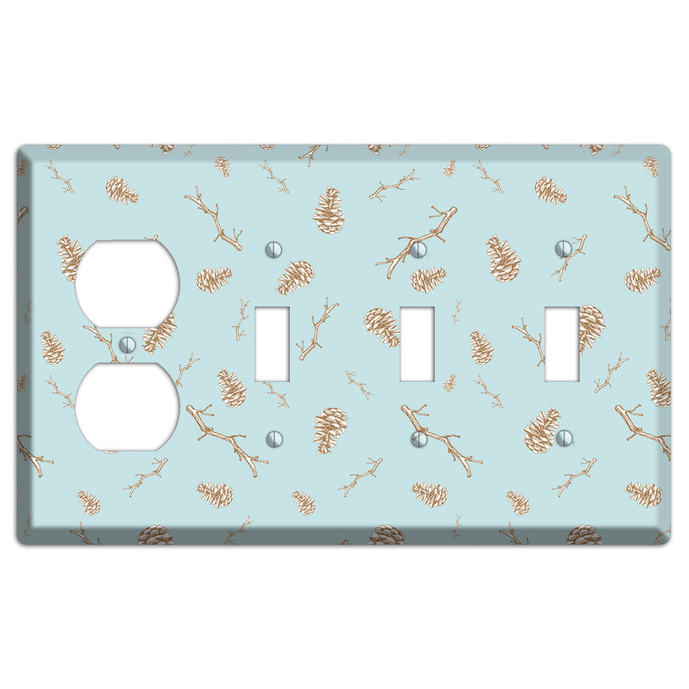 Wildlife Pinecones & Twigs Duplex / 3 Toggle Wallplate