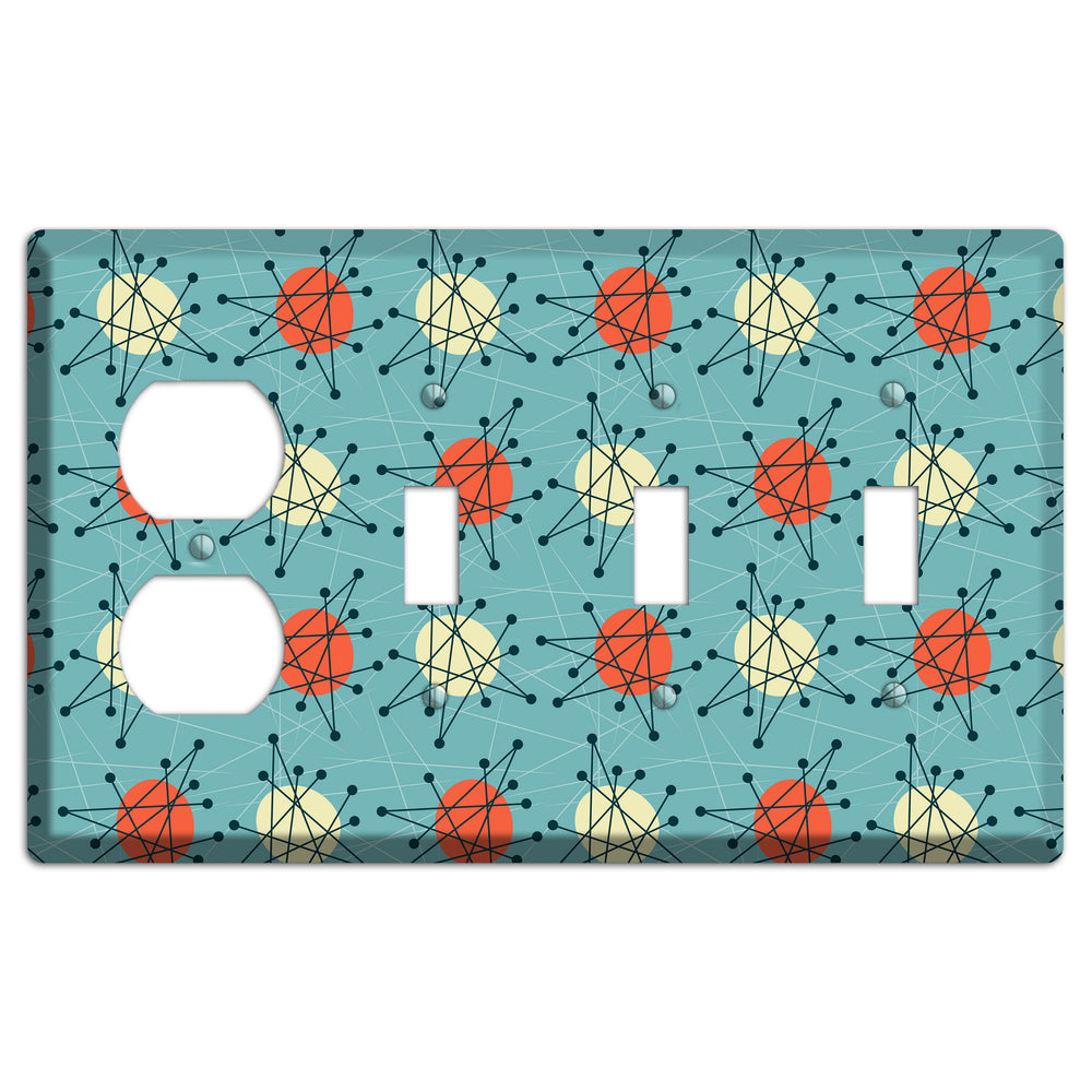 Orange And Yellow Atomic Burst Duplex / 3 Toggle Wallplate