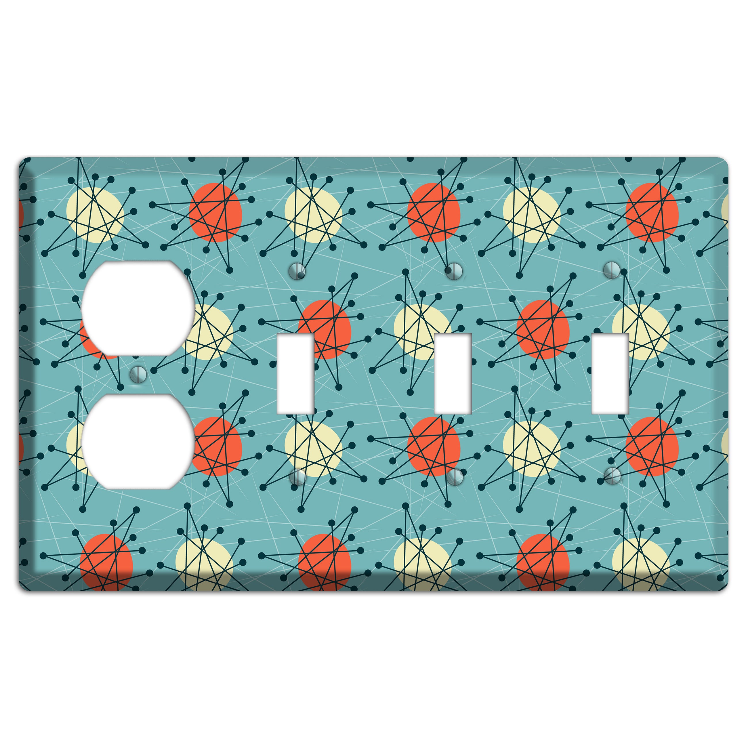 Orange And Yellow Atomic Burst Duplex / 3 Toggle Wallplate
