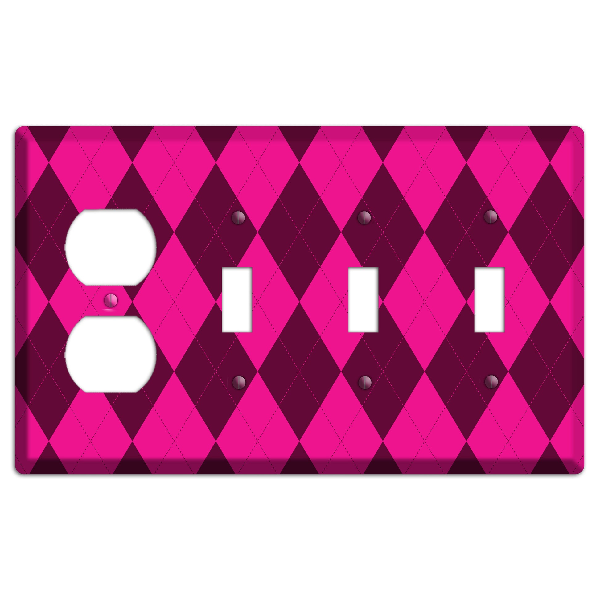 Fuschia Argyle Duplex / 3 Toggle Wallplate