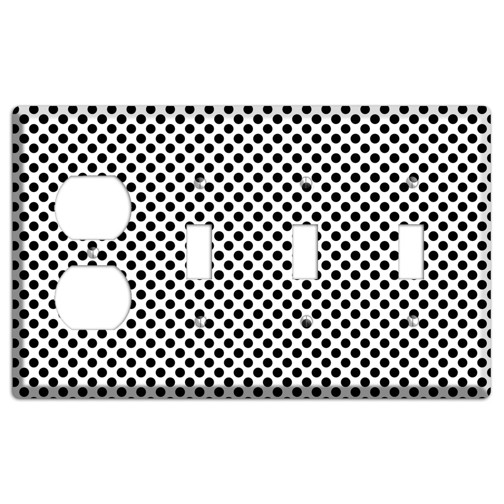 White with Black Packed Small Polka Dots Duplex / 3 Toggle Wallplate