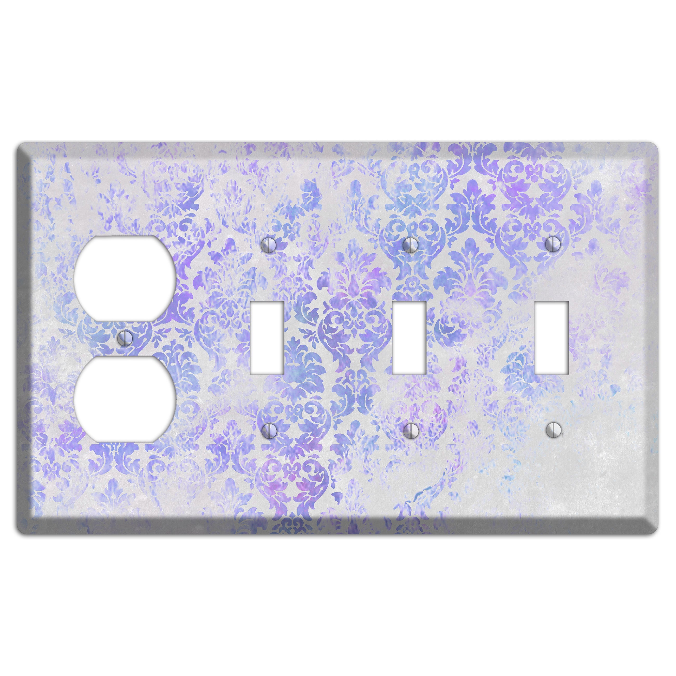 Periwinkle Gray Whimsical Damask Duplex / 3 Toggle Wallplate