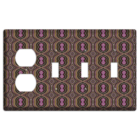 Pink and Brown Tapestry Duplex / 3 Toggle Wallplate