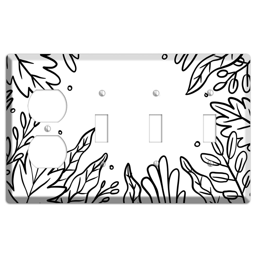 Hand-Drawn Floral 12 Duplex / 3 Toggle Wallplate