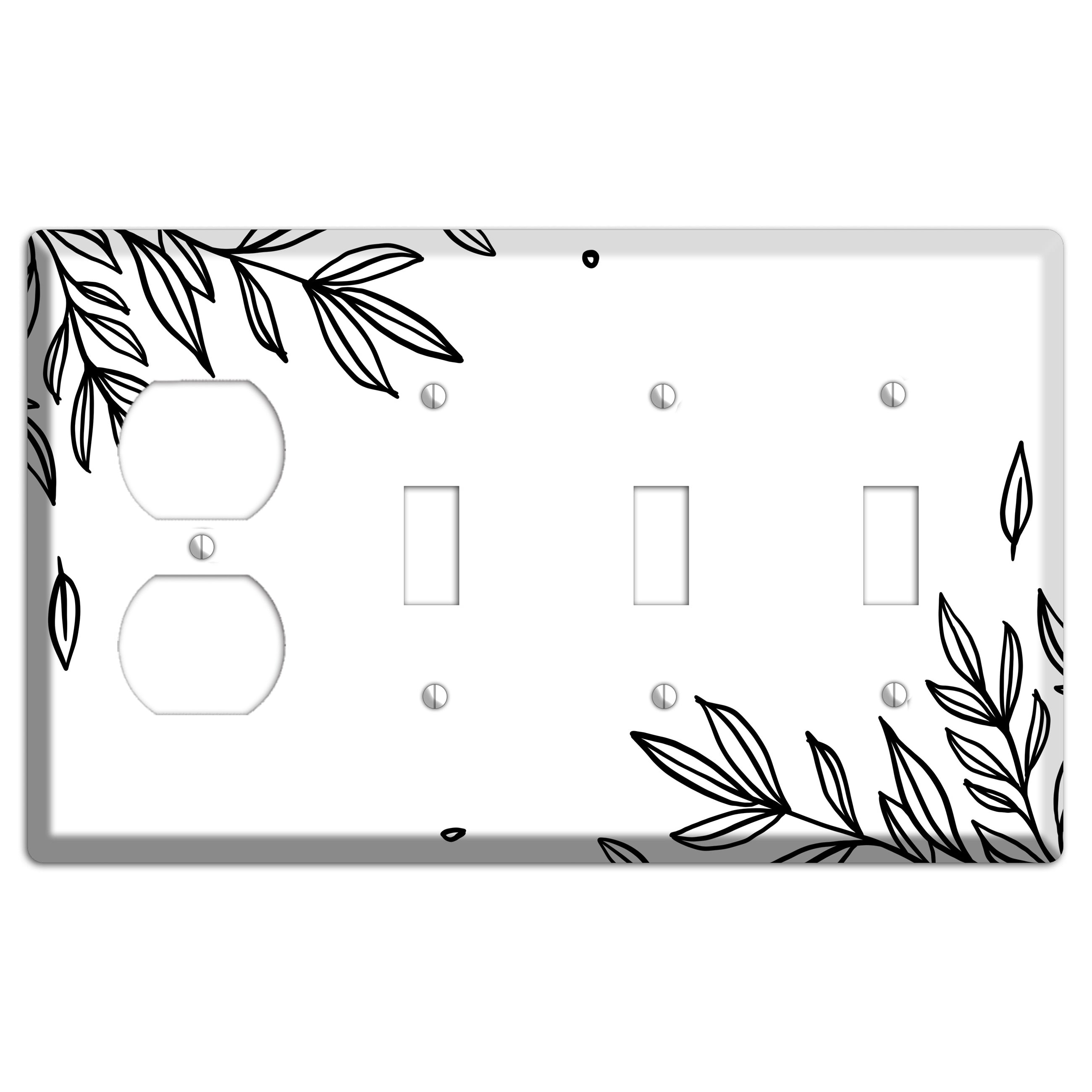 Hand-Drawn Floral 3 Duplex / 3 Toggle Wallplate