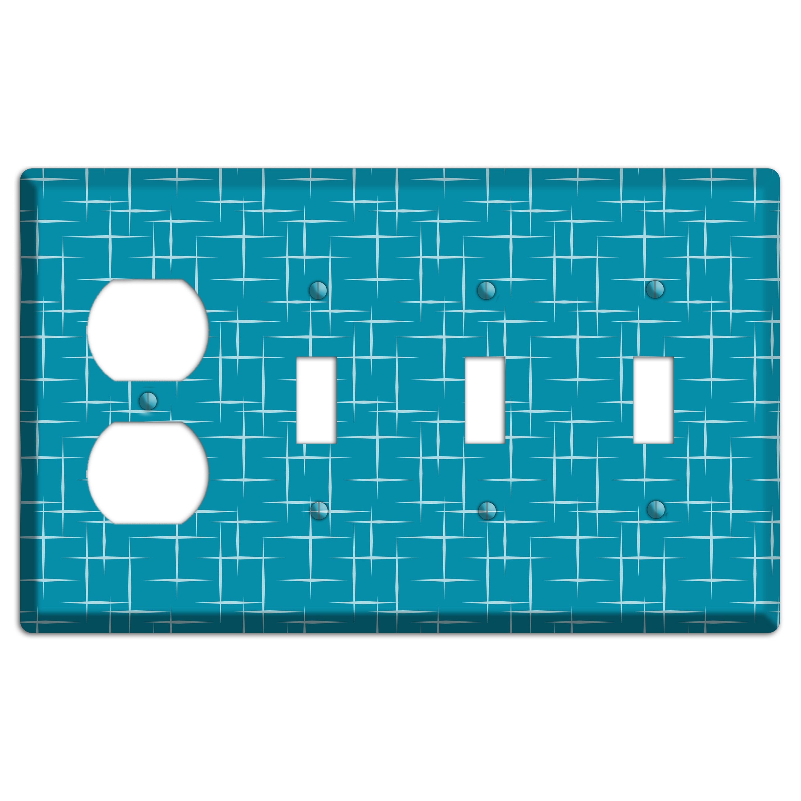 Blue Atom Burst Duplex / 3 Toggle Wallplate