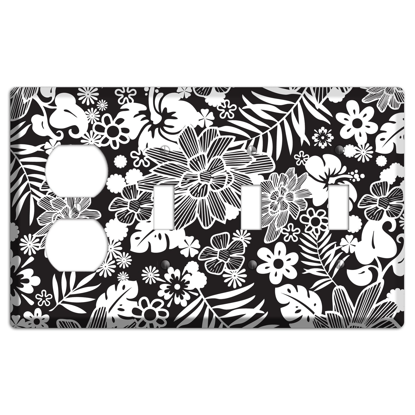 Black with White Tropical Duplex / 3 Toggle Wallplate