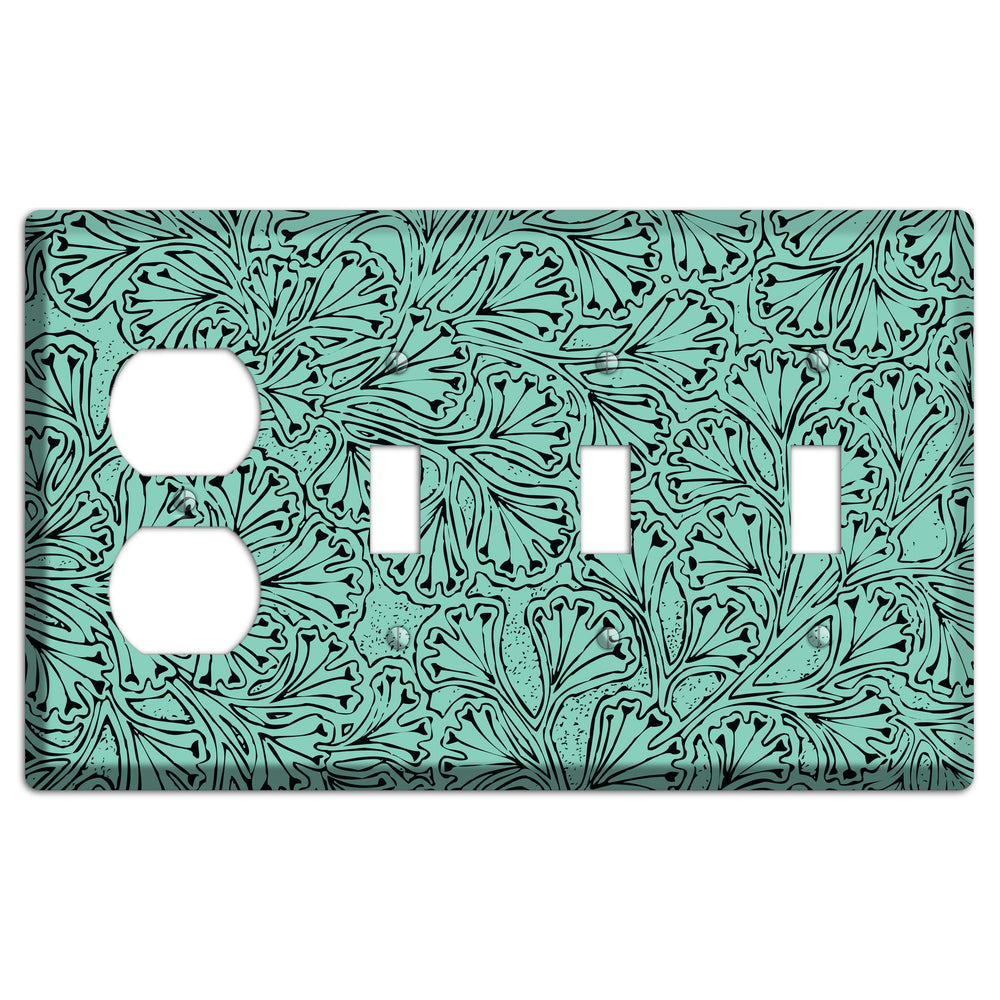 Deco Olive Interlocking Floral Duplex / 3 Toggle Wallplate