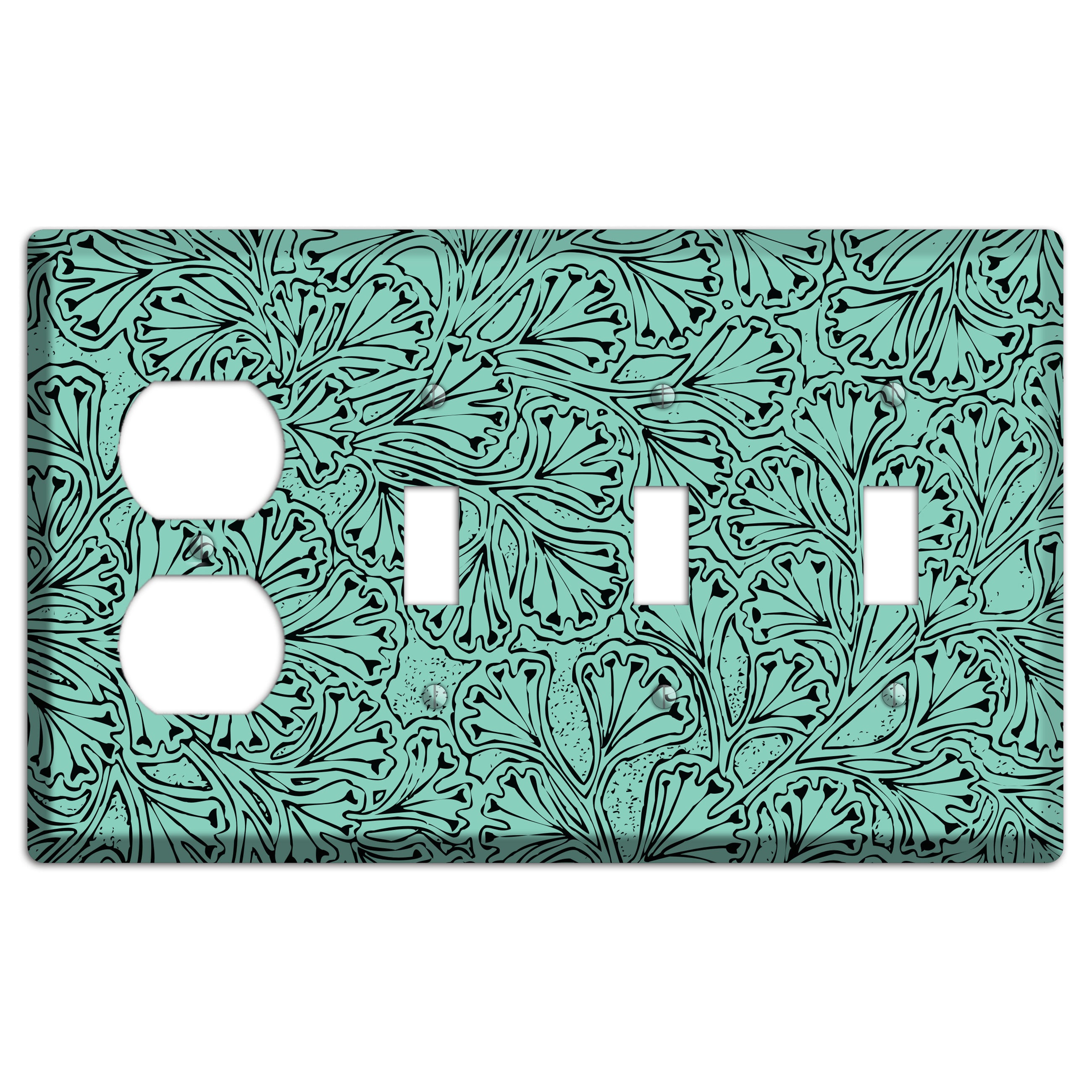 Deco Olive Interlocking Floral Duplex / 3 Toggle Wallplate