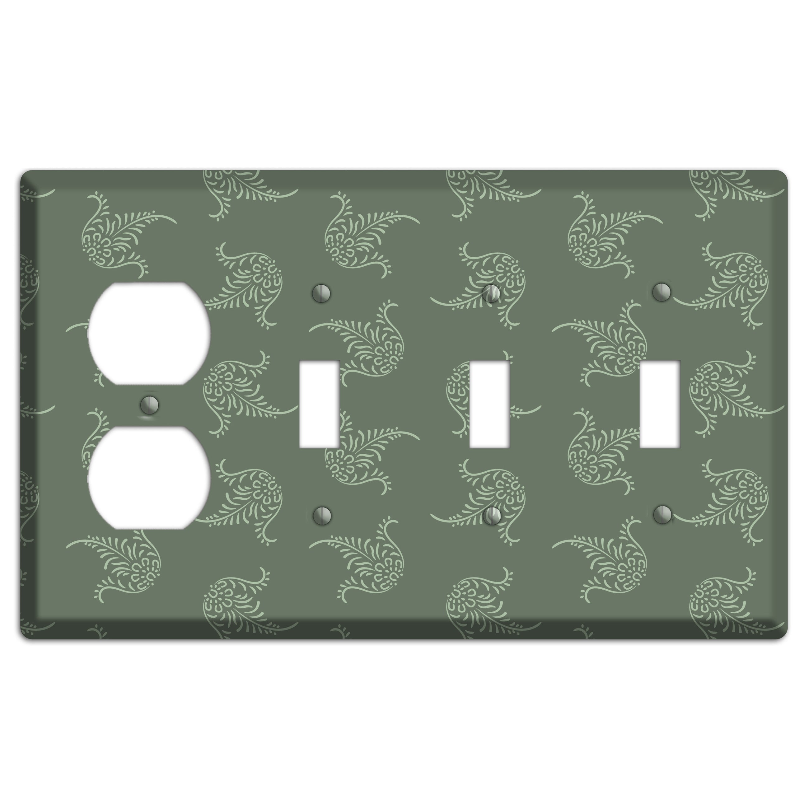 Moss Trefoil Cartouche Duplex / 3 Toggle Wallplate