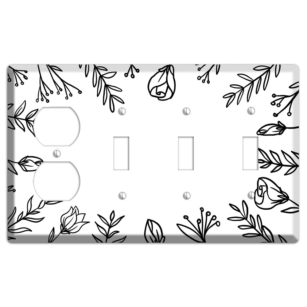 Hand-Drawn Floral 36 Duplex / 3 Toggle Wallplate