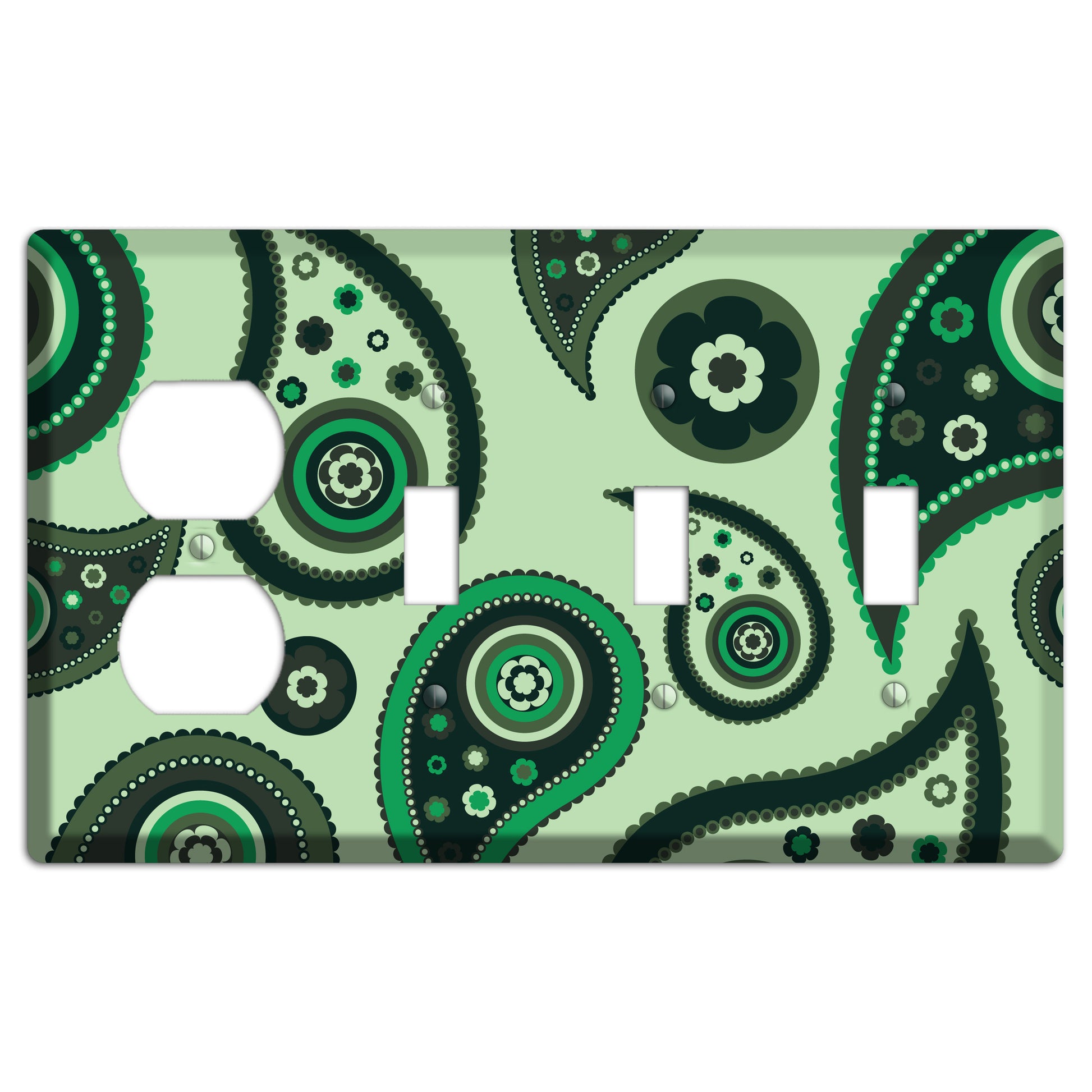Green Paisley Duplex / 3 Toggle Wallplate
