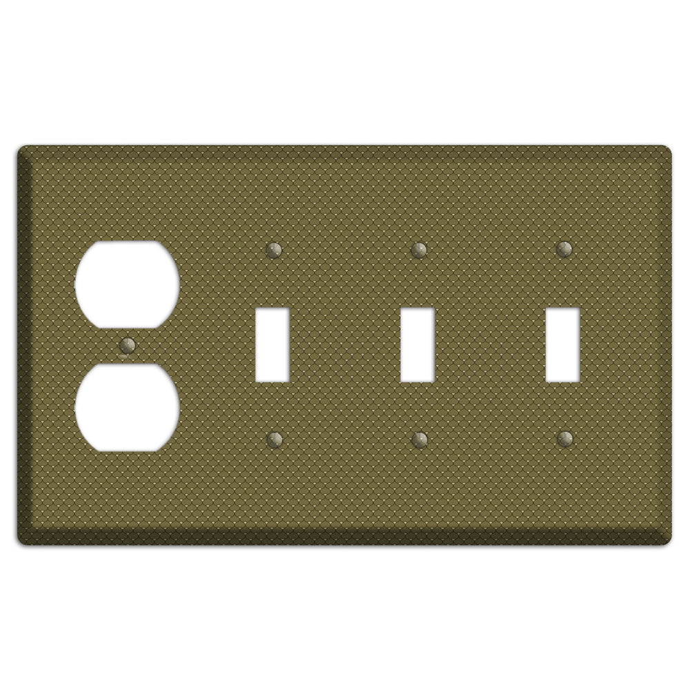 Brown Tiny Deco Scallop Duplex / 3 Toggle Wallplate