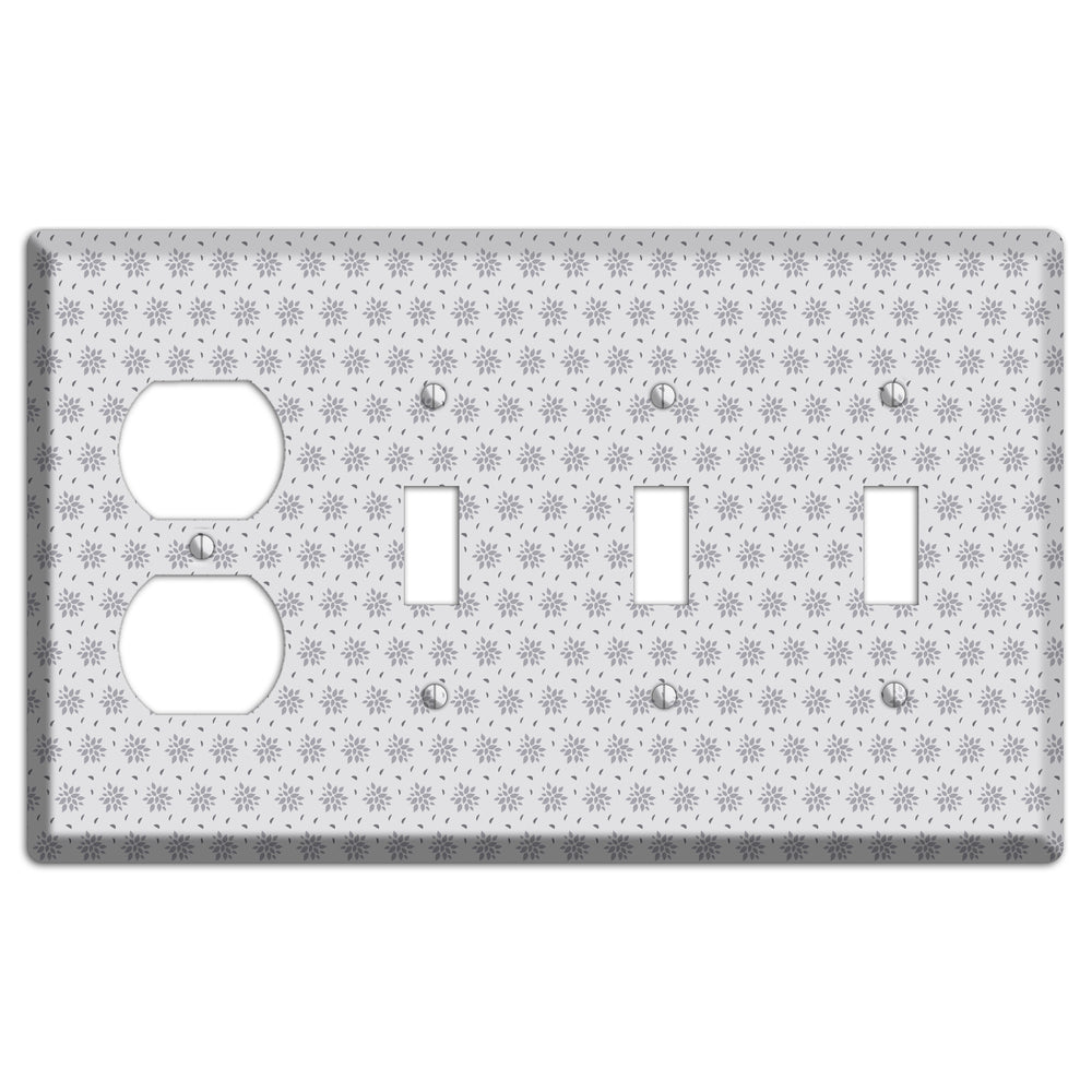 Multi Grey Calico Duplex / 3 Toggle Wallplate