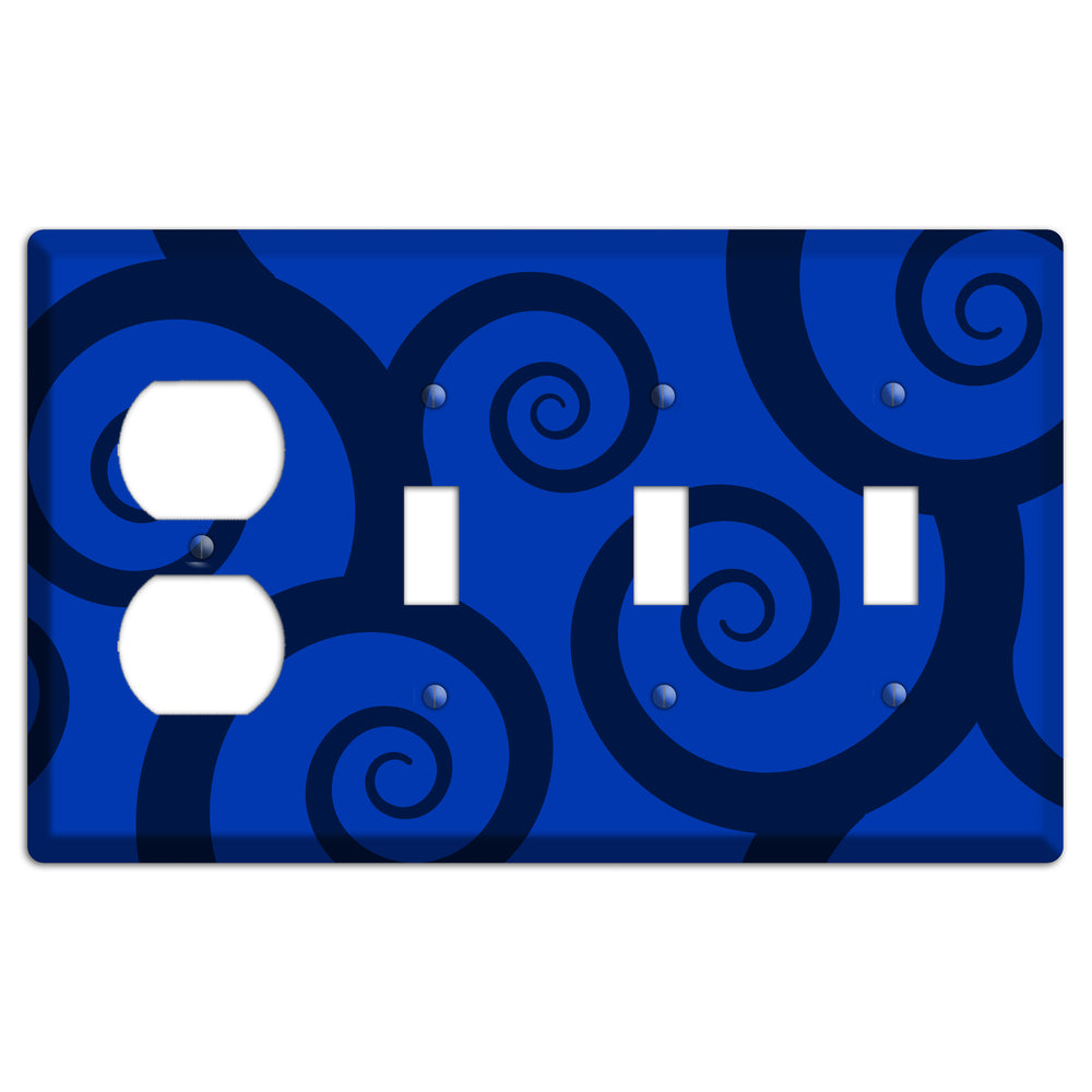Blue Large Swirl Duplex / 3 Toggle Wallplate