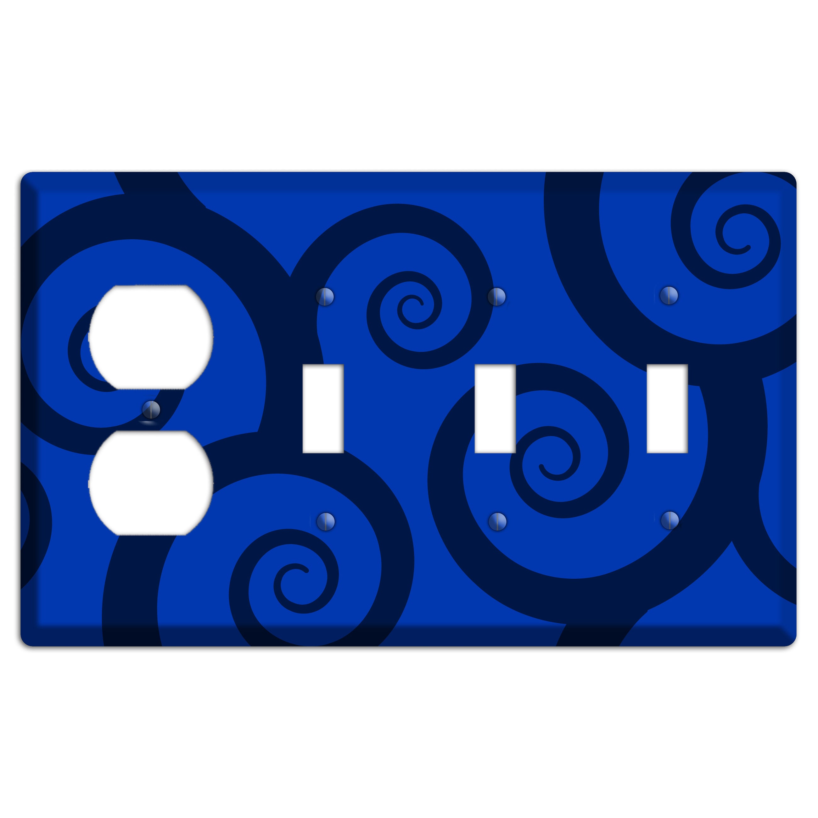 Blue Large Swirl Duplex / 3 Toggle Wallplate