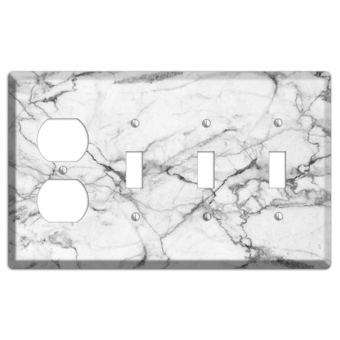 White and Gray Marble Duplex / 3 Toggle Wallplate