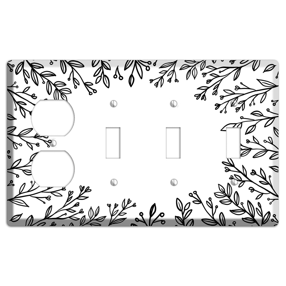Hand-Drawn Floral 27 Duplex / 3 Toggle Wallplate