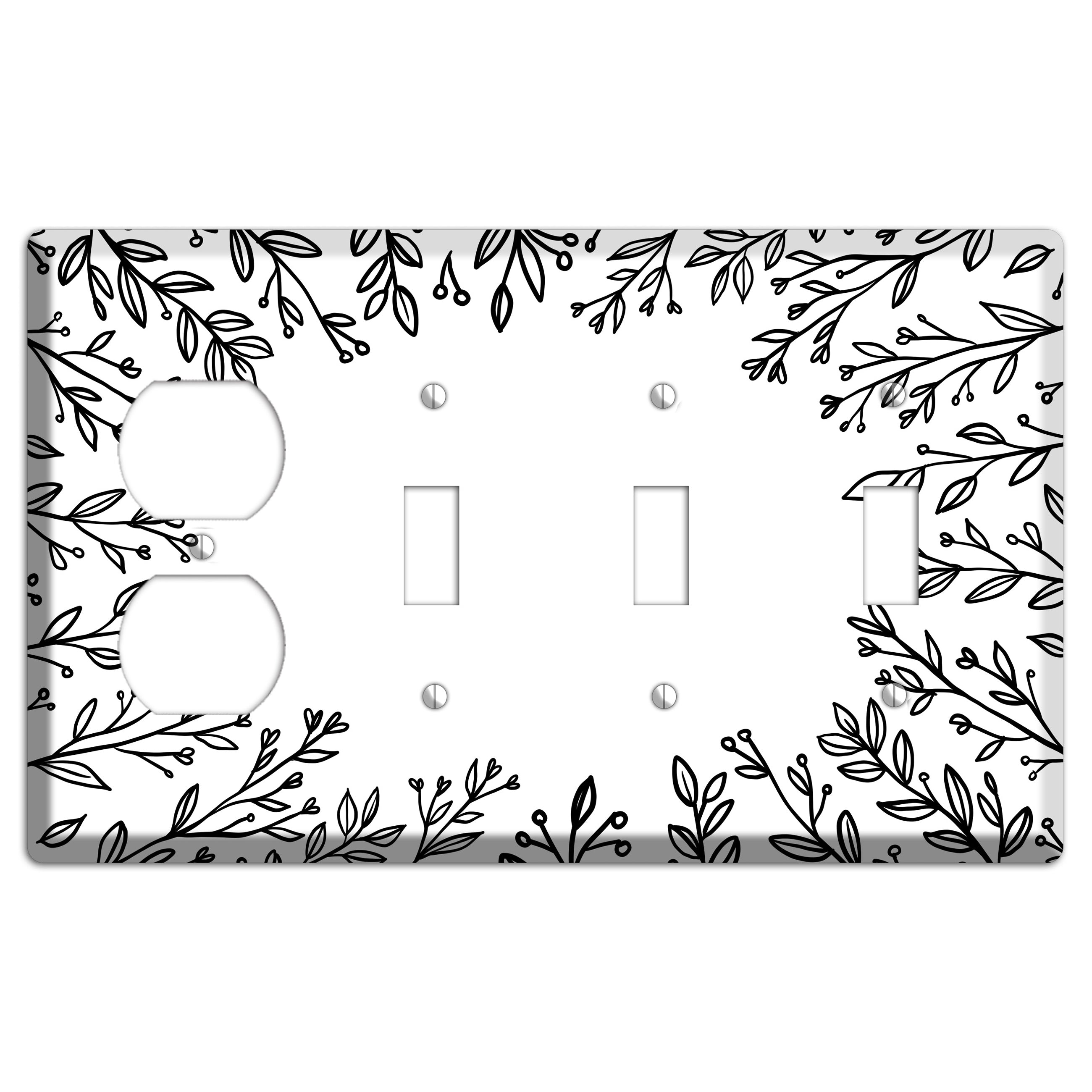 Hand-Drawn Floral 27 Duplex / 3 Toggle Wallplate