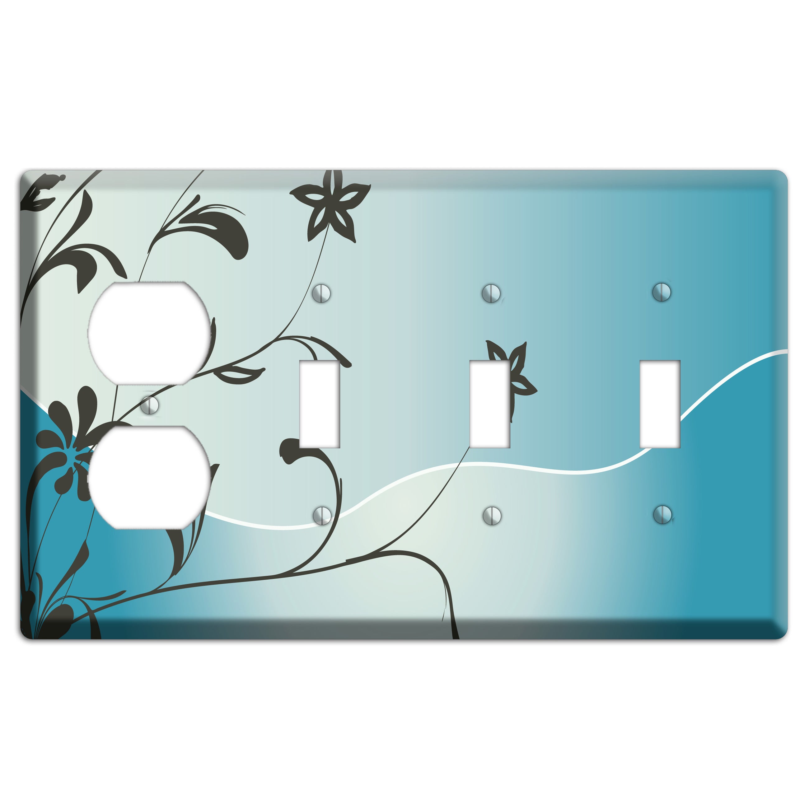 Blue-grey Flowers Duplex / 3 Toggle Wallplate