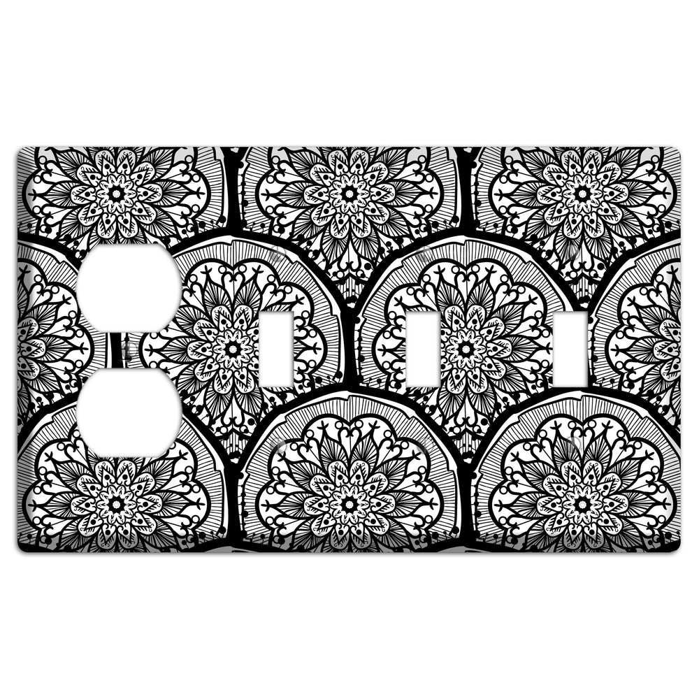 Mandala Black and White Style A Cover Plates Duplex / 3 Toggle Wallplate
