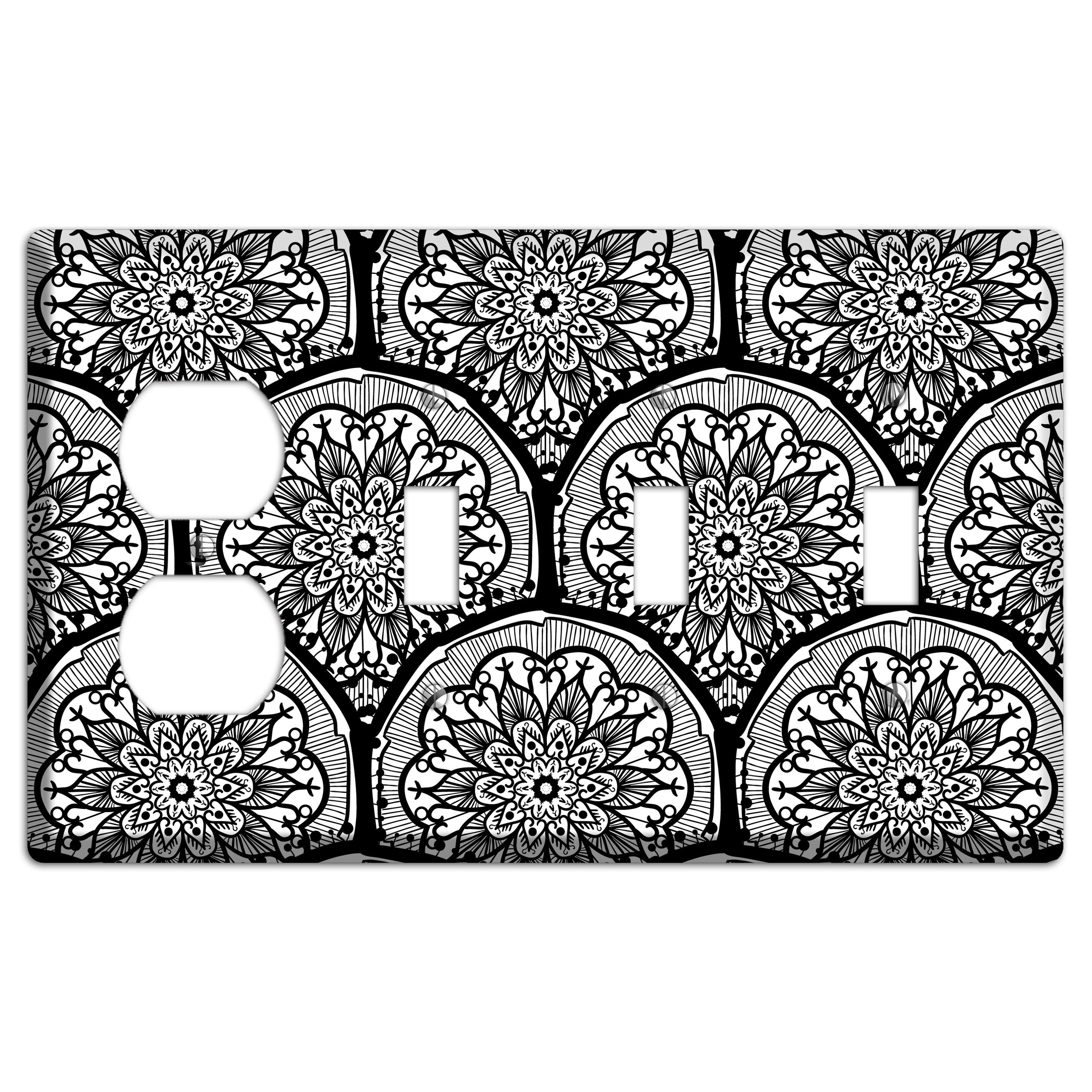 Mandala Black and White Style A Cover Plates Duplex / 3 Toggle Wallplate