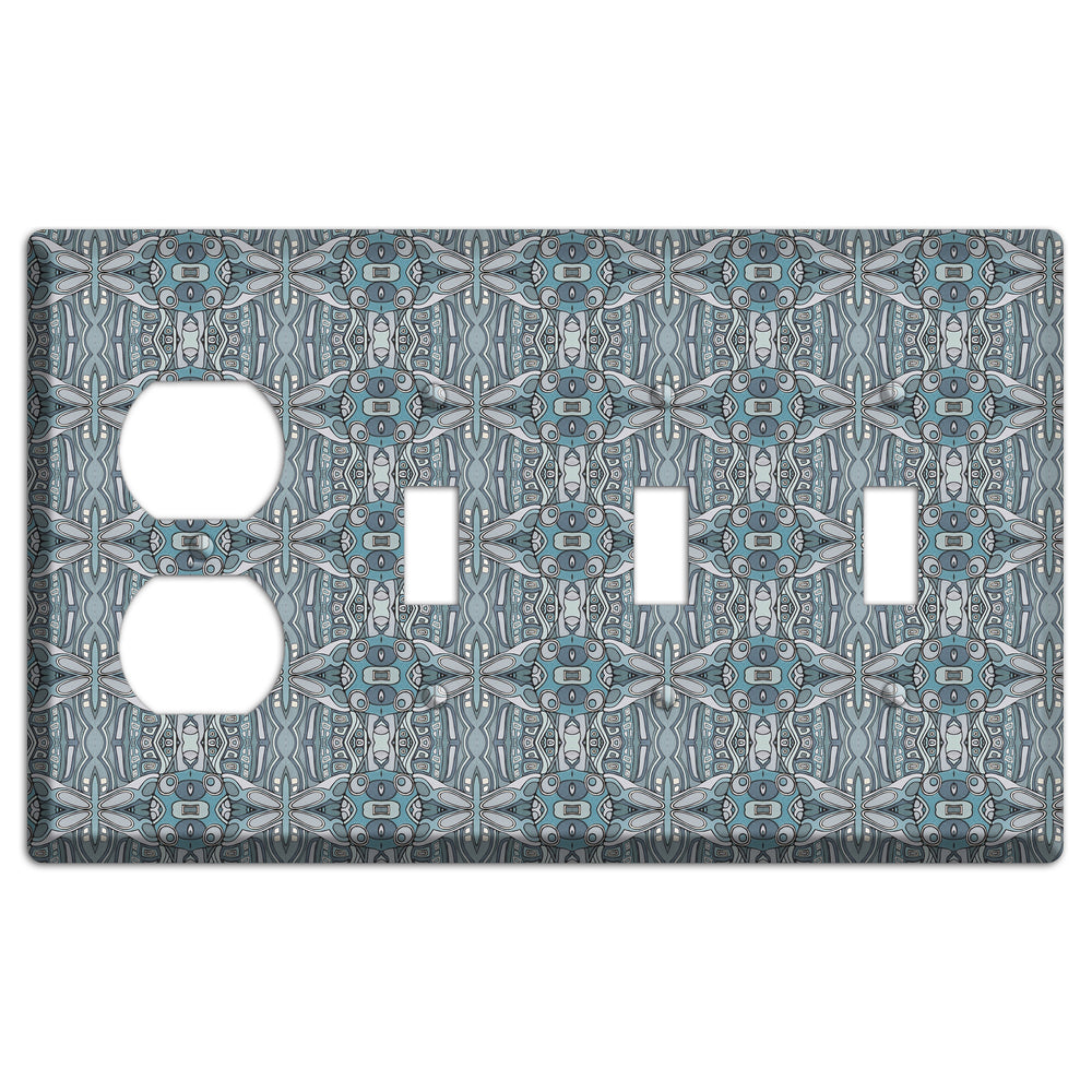 Blue Tapestry Duplex / 3 Toggle Wallplate