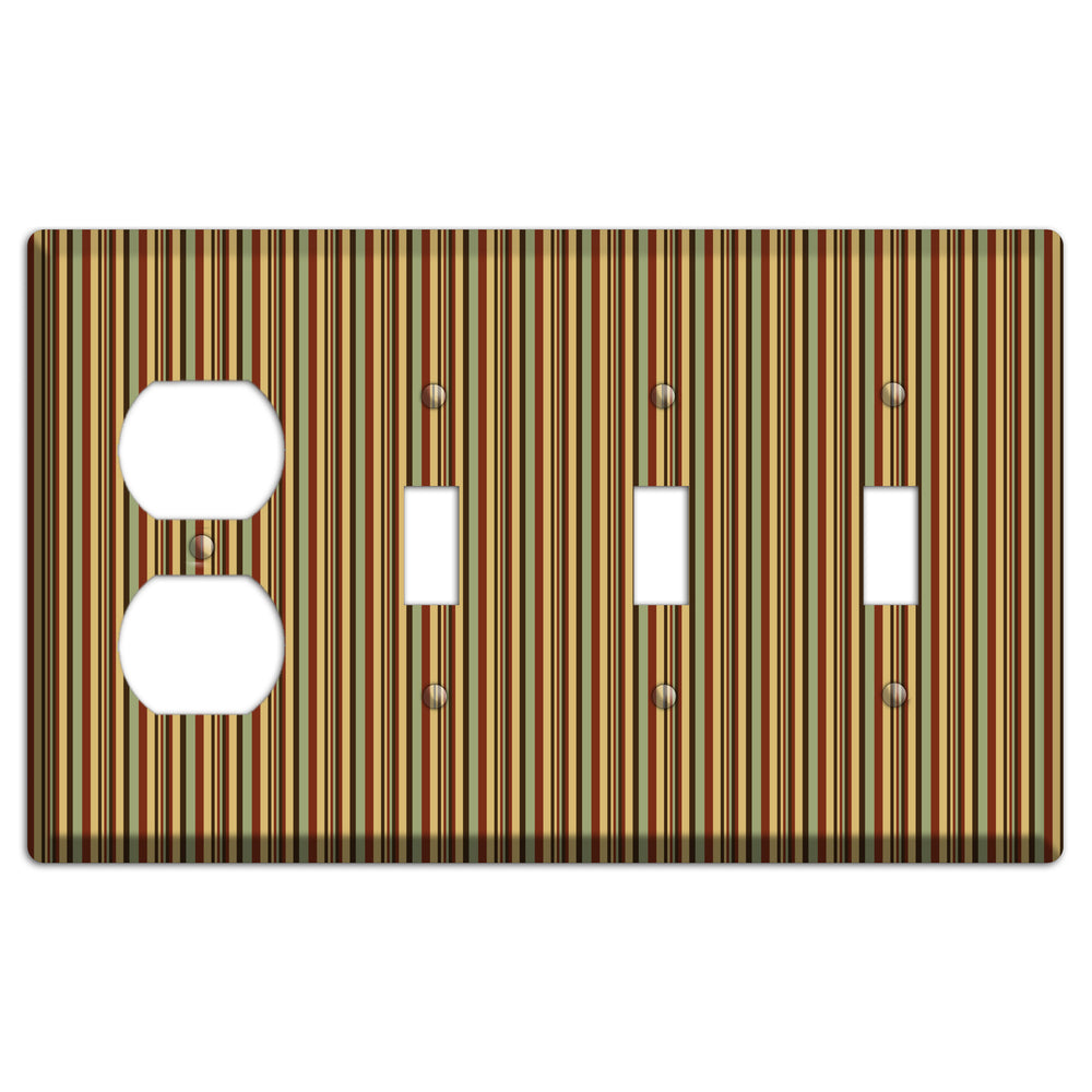 Red and Green Stripes Duplex / 3 Toggle Wallplate