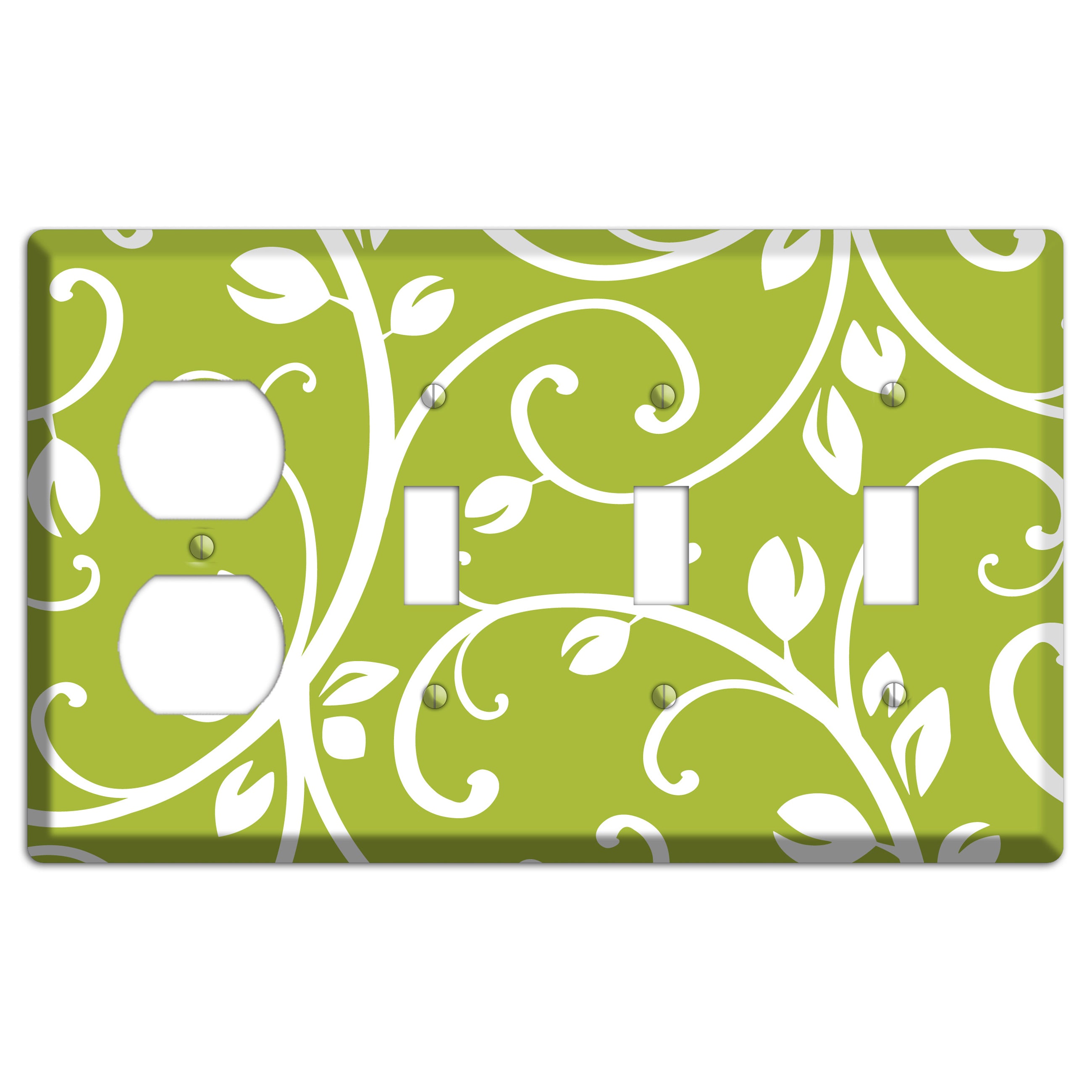 Green Bud Sprig Duplex / 3 Toggle Wallplate