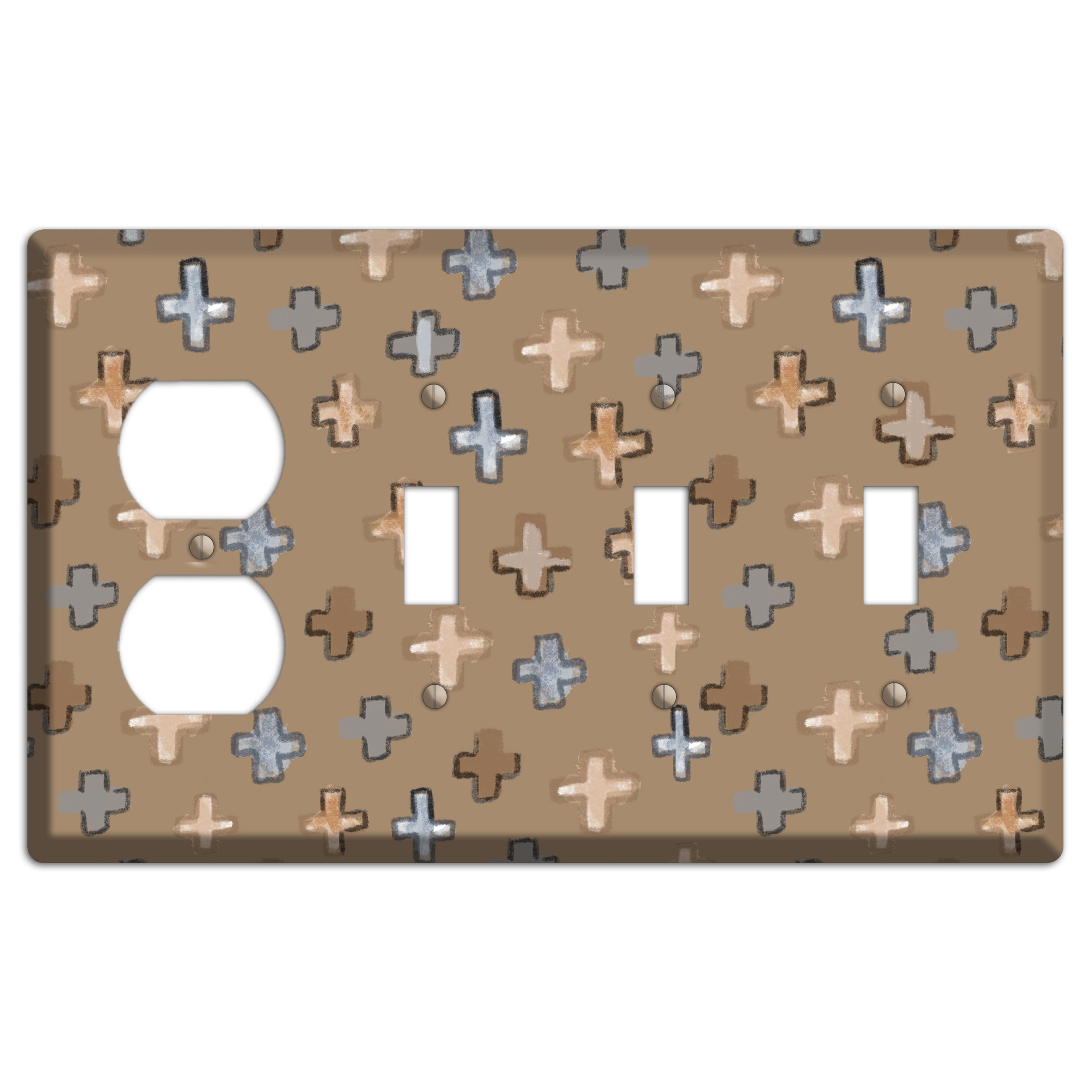 Brown Plus Signs Duplex / 3 Toggle Wallplate