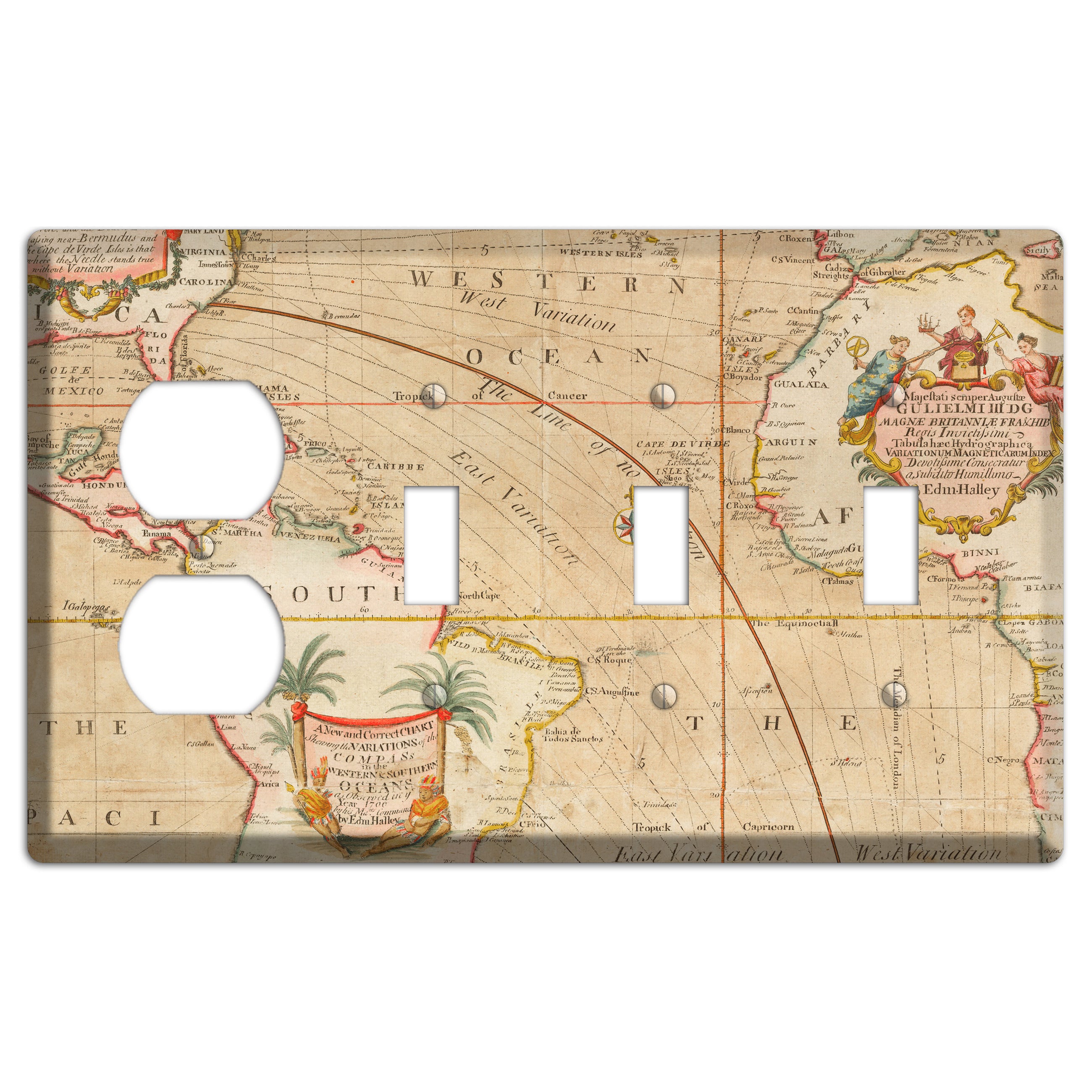 Map of Latin America Duplex / 3 Toggle Wallplate