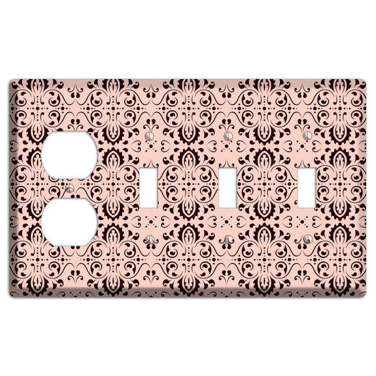 Coral Tapestry Cartouche Duplex / 3 Toggle Wallplate