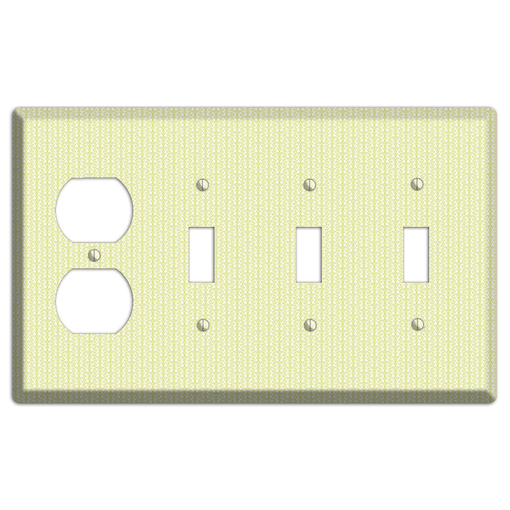 Olive Tiny Toile Half Drop Duplex / 3 Toggle Wallplate