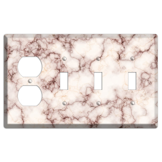 Burgundy Stained Marble Duplex / 3 Toggle Wallplate