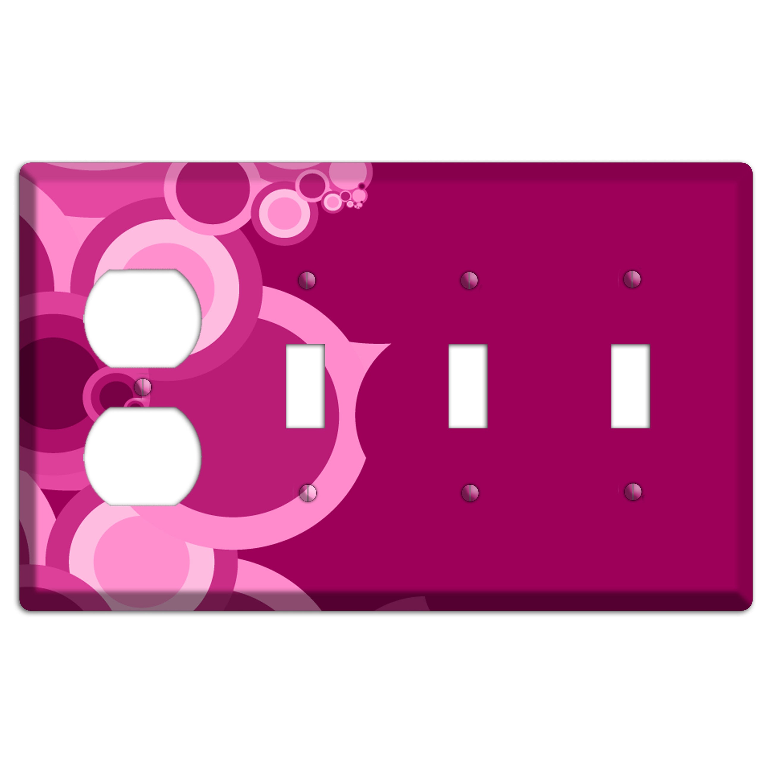 Pink and Fuschia Circles Duplex / 3 Toggle Wallplate