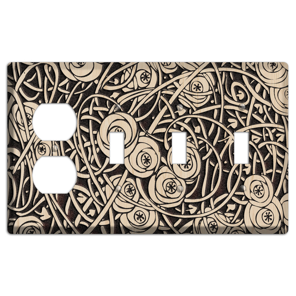 Deco Floral Wood Lasered Duplex / 3 Toggle Wallplate