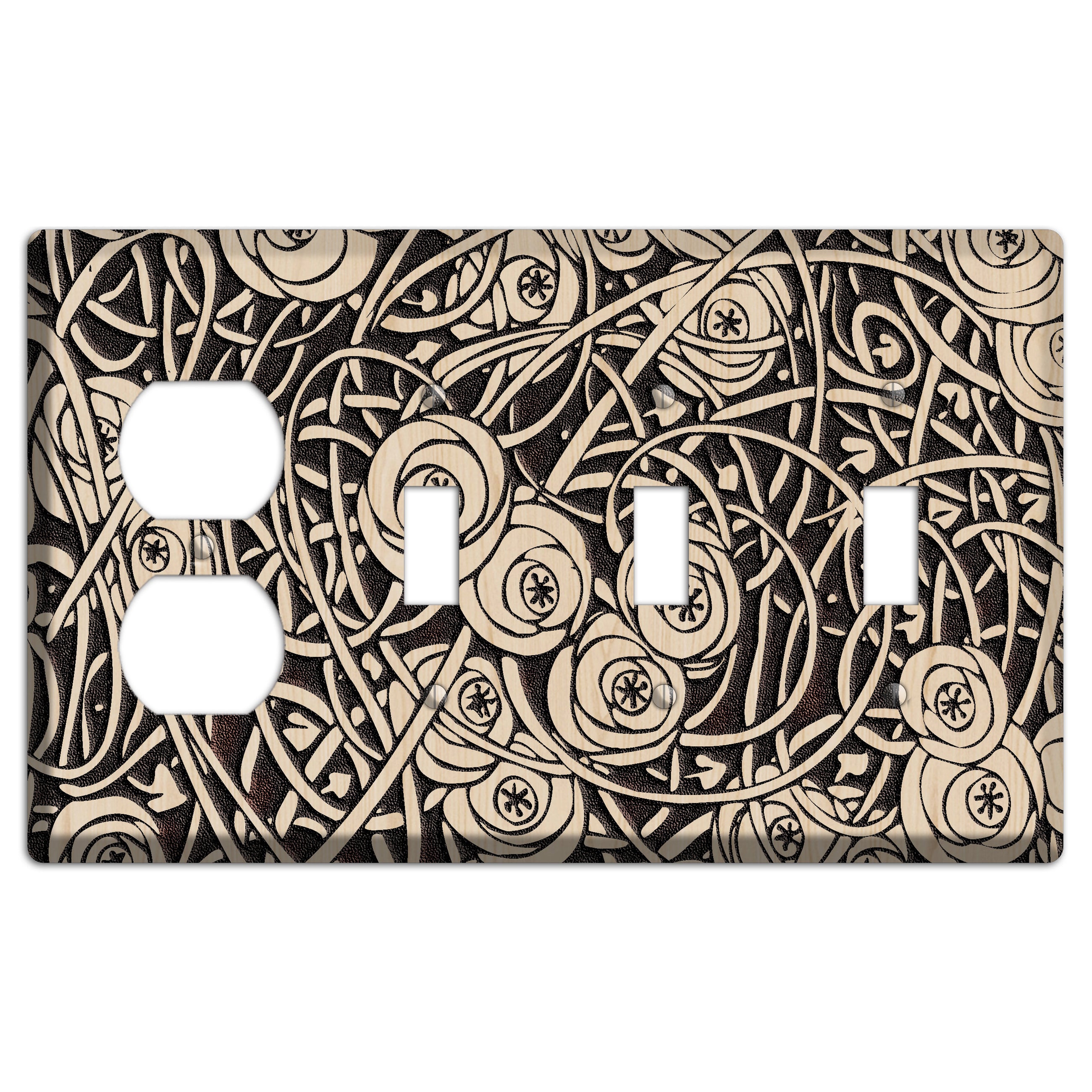 Deco Floral Wood Lasered Duplex / 3 Toggle Wallplate