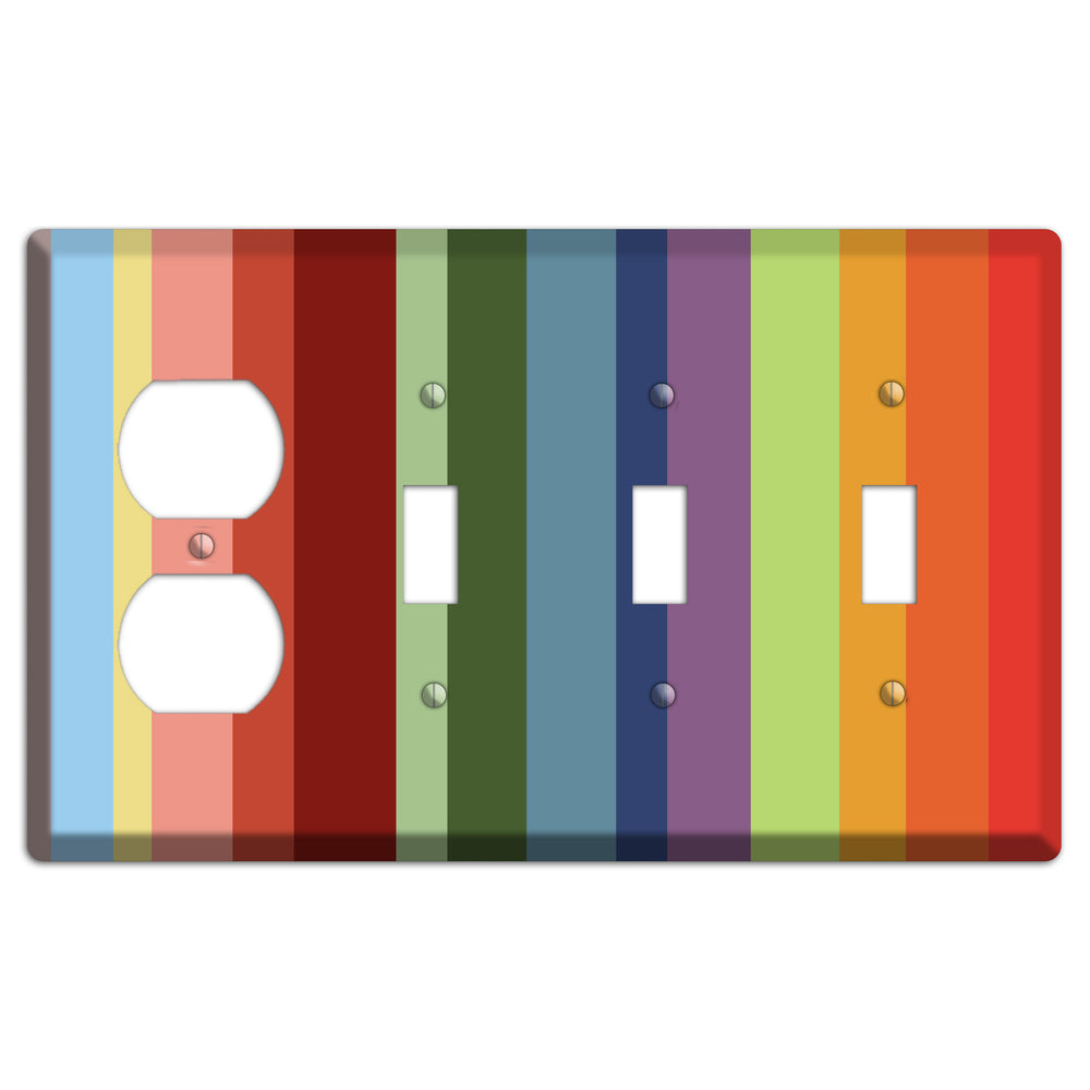 Multi Pastel Vertical Stripe Duplex / 3 Toggle Wallplate