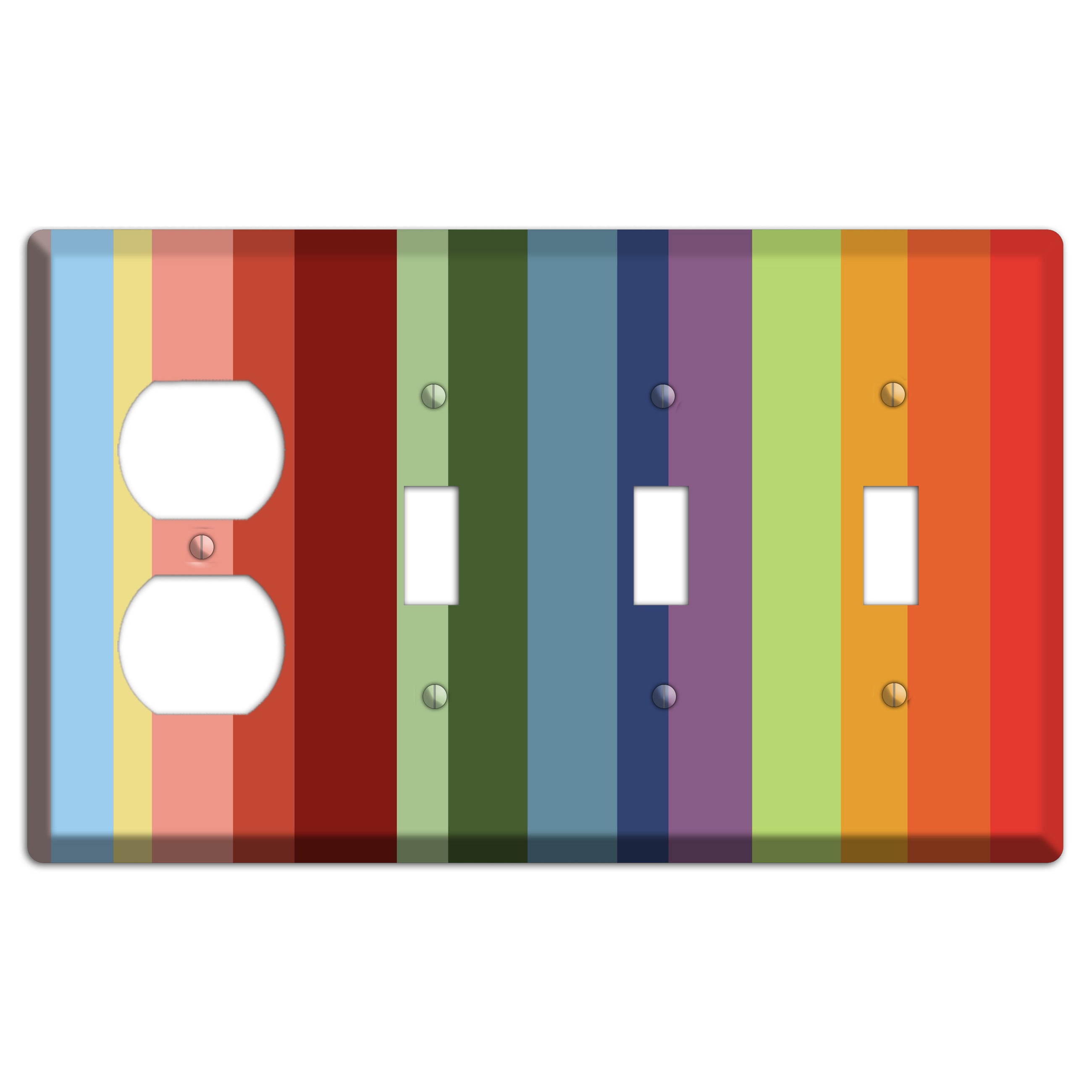 Multi Pastel Vertical Stripe Duplex / 3 Toggle Wallplate